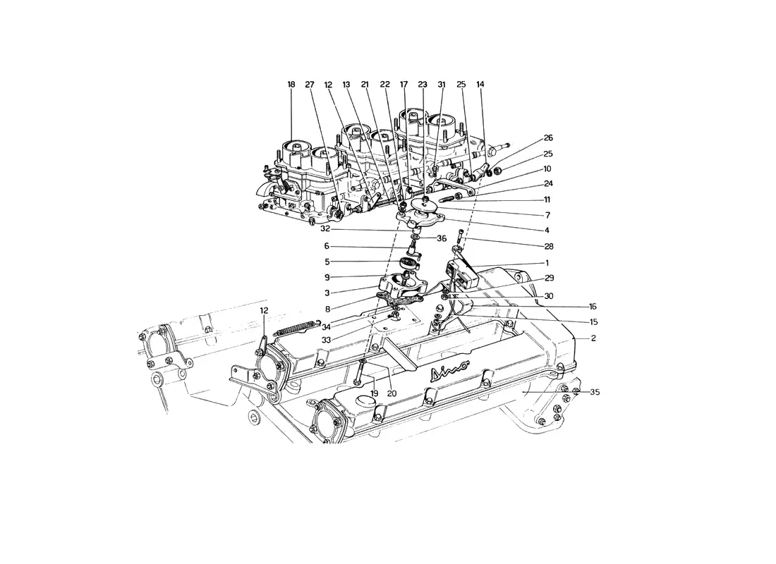 Ferrari 246 Dino GT Coupe & Spyder (From Ch 02132) Fast Idle Device (Variants For USA Versions) exploded diagram