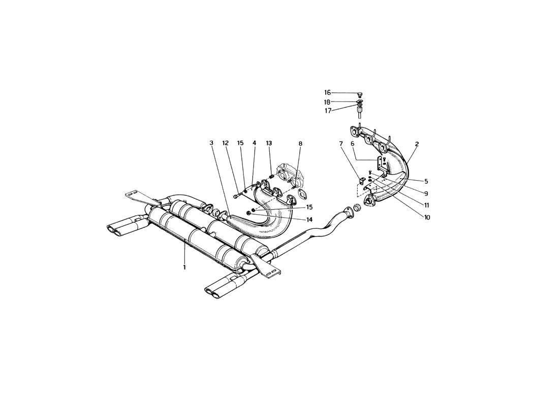 Ferrari 246 Dino GT Coupe & Spyder (From Ch 02132) Exhaust System (Variants For Usa Versions) exploded diagram
