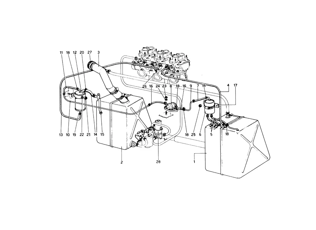 Ferrari 246 Dino GT Coupe & Spyder (From Ch 02132) Fuel System (Variants For Usa Versions) exploded diagram