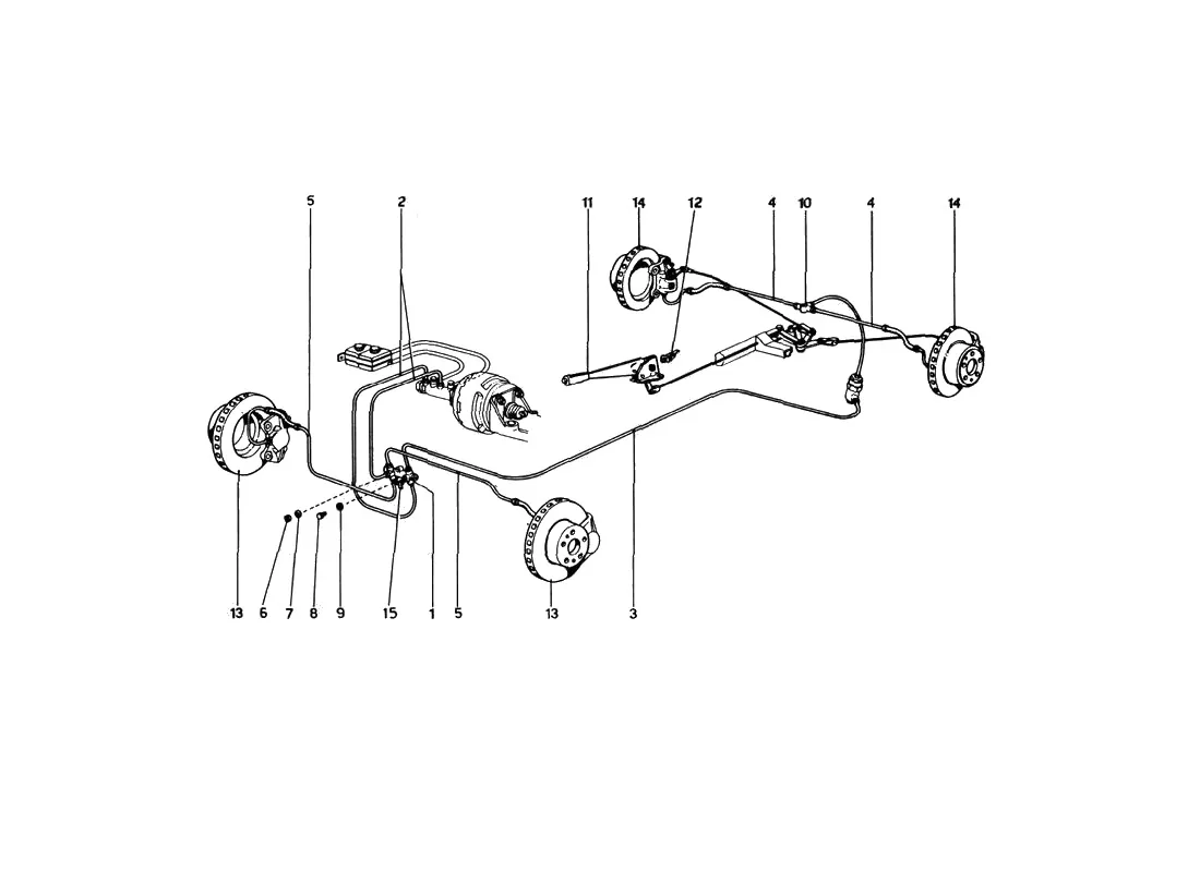 Ferrari 246 Dino GT Coupe & Spyder (From Ch 02132) Brake Hydraulic System On Wheels (Variants For Usa Versions) exploded diagram