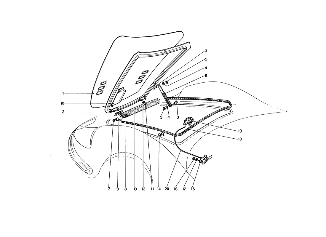 Ferrari 246 Dino GT Coupe & Spyder (From Ch 02132) Front Compartment Lid exploded diagram