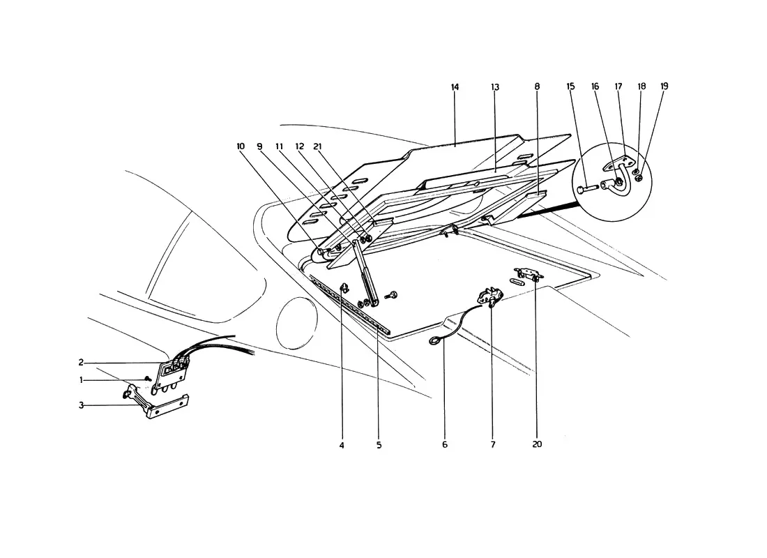 Ferrari 246 Dino GT Coupe & Spyder (From Ch 02132) Engine Compartment Lid And Carpeting exploded diagram