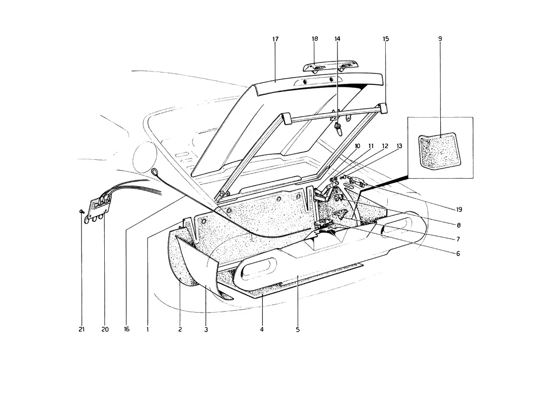 Ferrari 246 Dino GT Coupe & Spyder (From Ch 02132) Luggage Compartment Lid exploded diagram