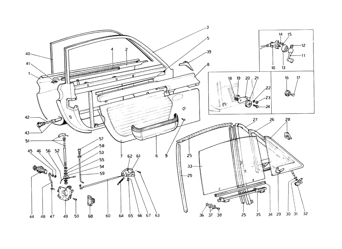 Ferrari 246 Dino GT Coupe & Spyder (From Ch 02132) Doors exploded diagram