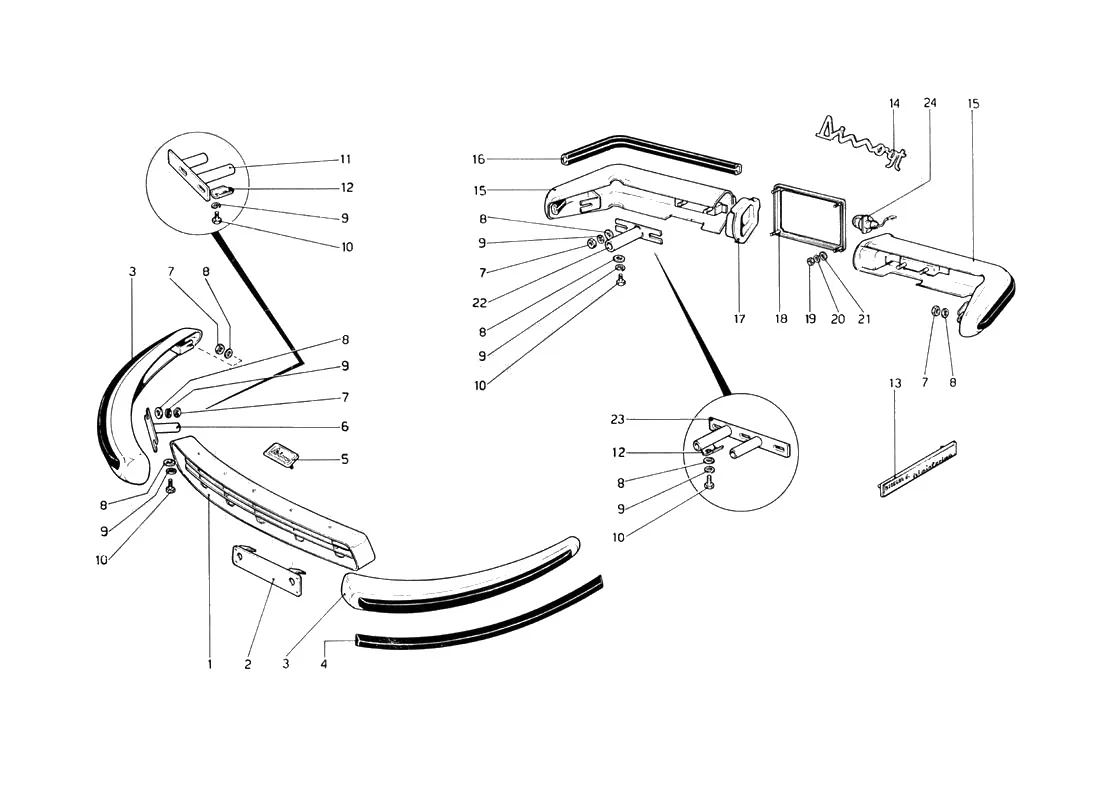 Ferrari 246 Dino GT Coupe & Spyder (From Ch 02132) Bumpers And Mouldings exploded diagram