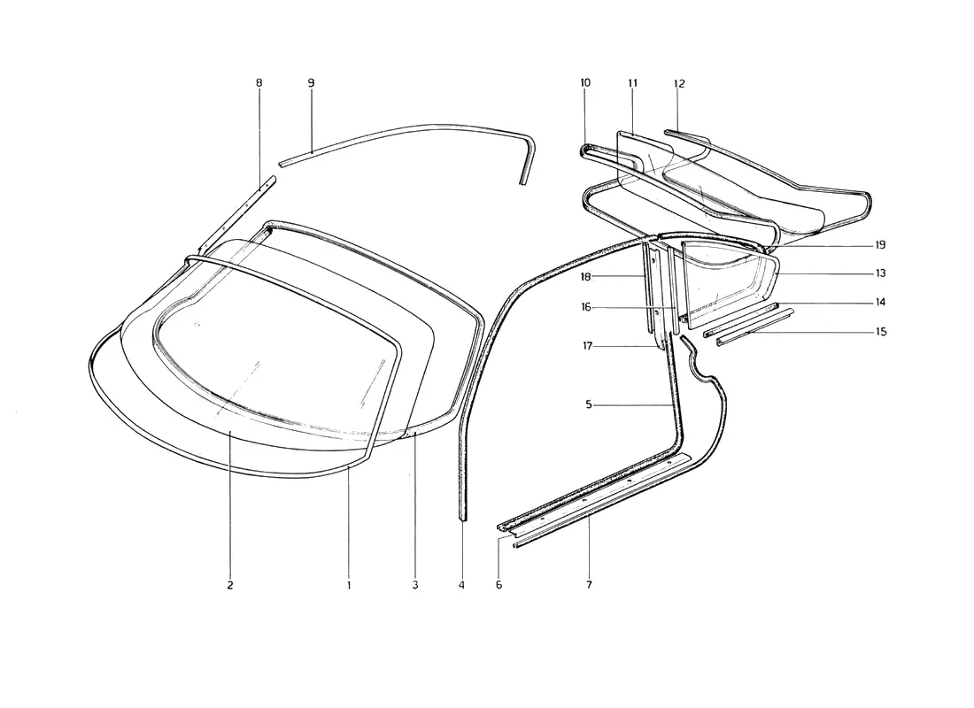 Ferrari 246 Dino GT Coupe & Spyder (From Ch 02132) Glasses exploded diagram