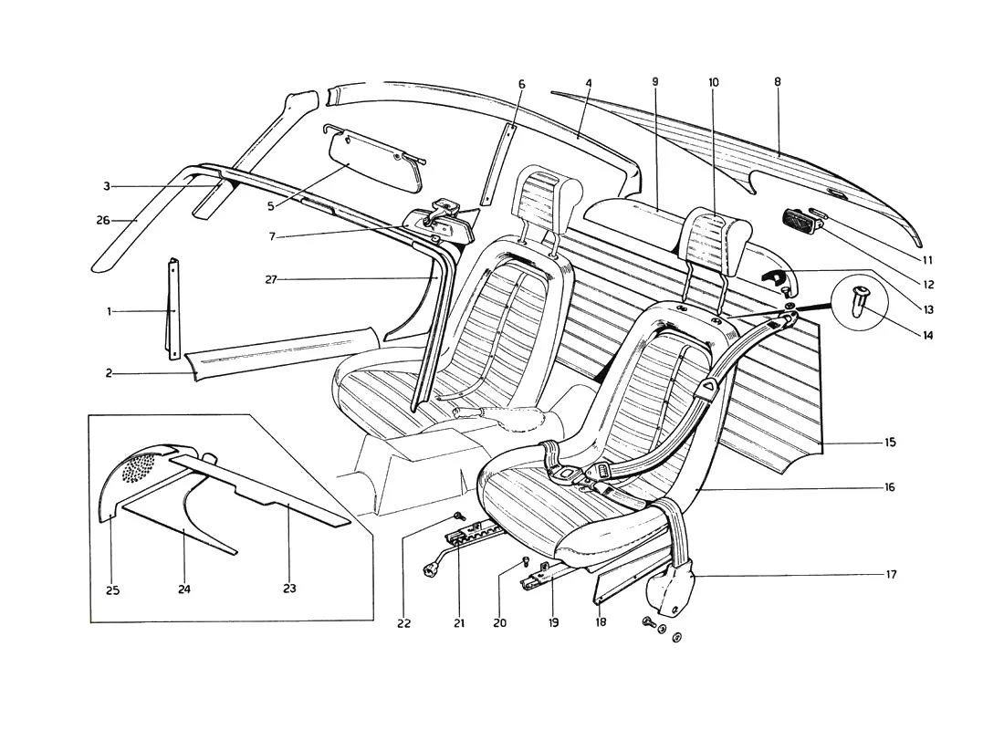 Ferrari 246 Dino GT Coupe & Spyder (From Ch 02132) Interior Trim, Accessories And Seats exploded diagram