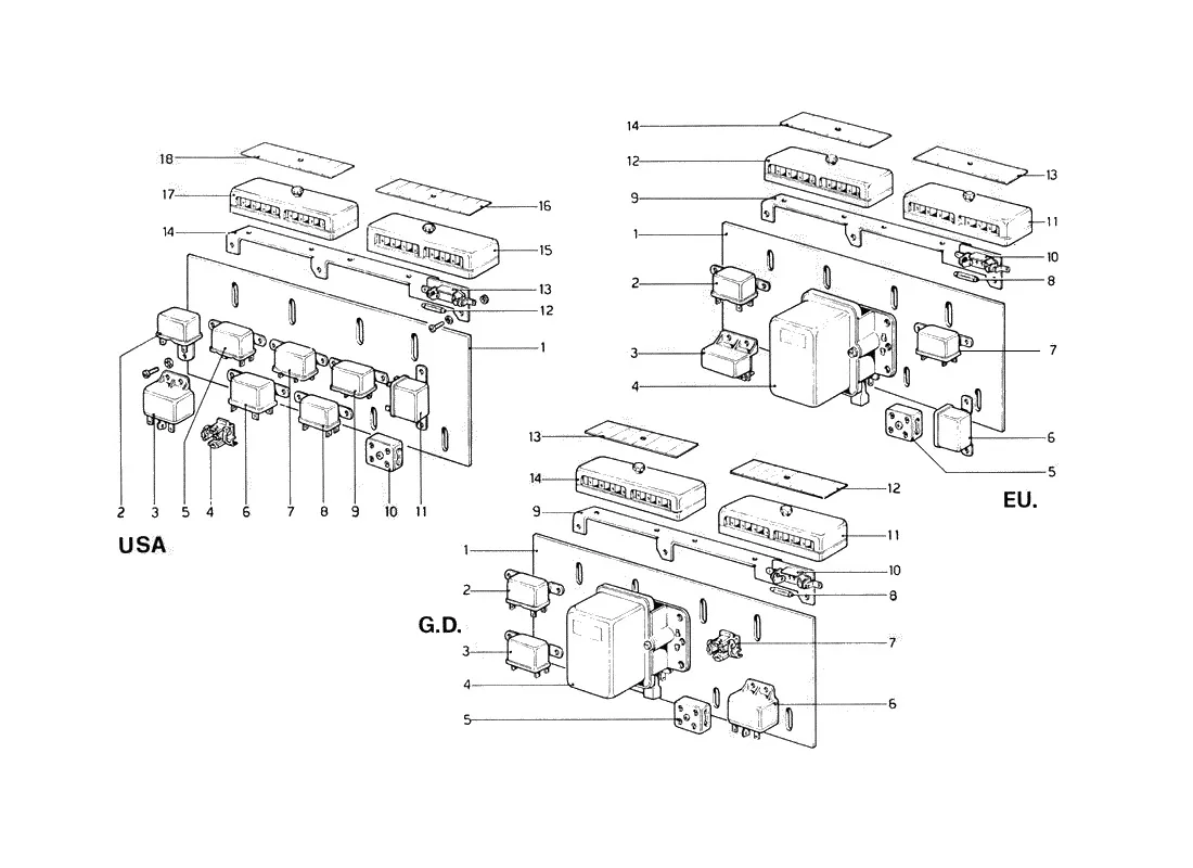 Ferrari 246 Dino GT Coupe & Spyder (From Ch 02132) Fuses And Relays exploded diagram