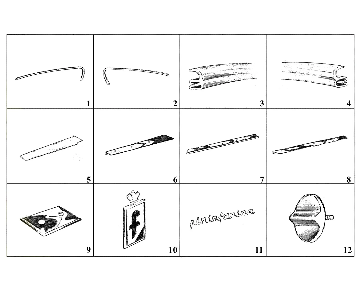 Ferrari 250 GT 2+2 (GTE) External Side Trim exploded diagram