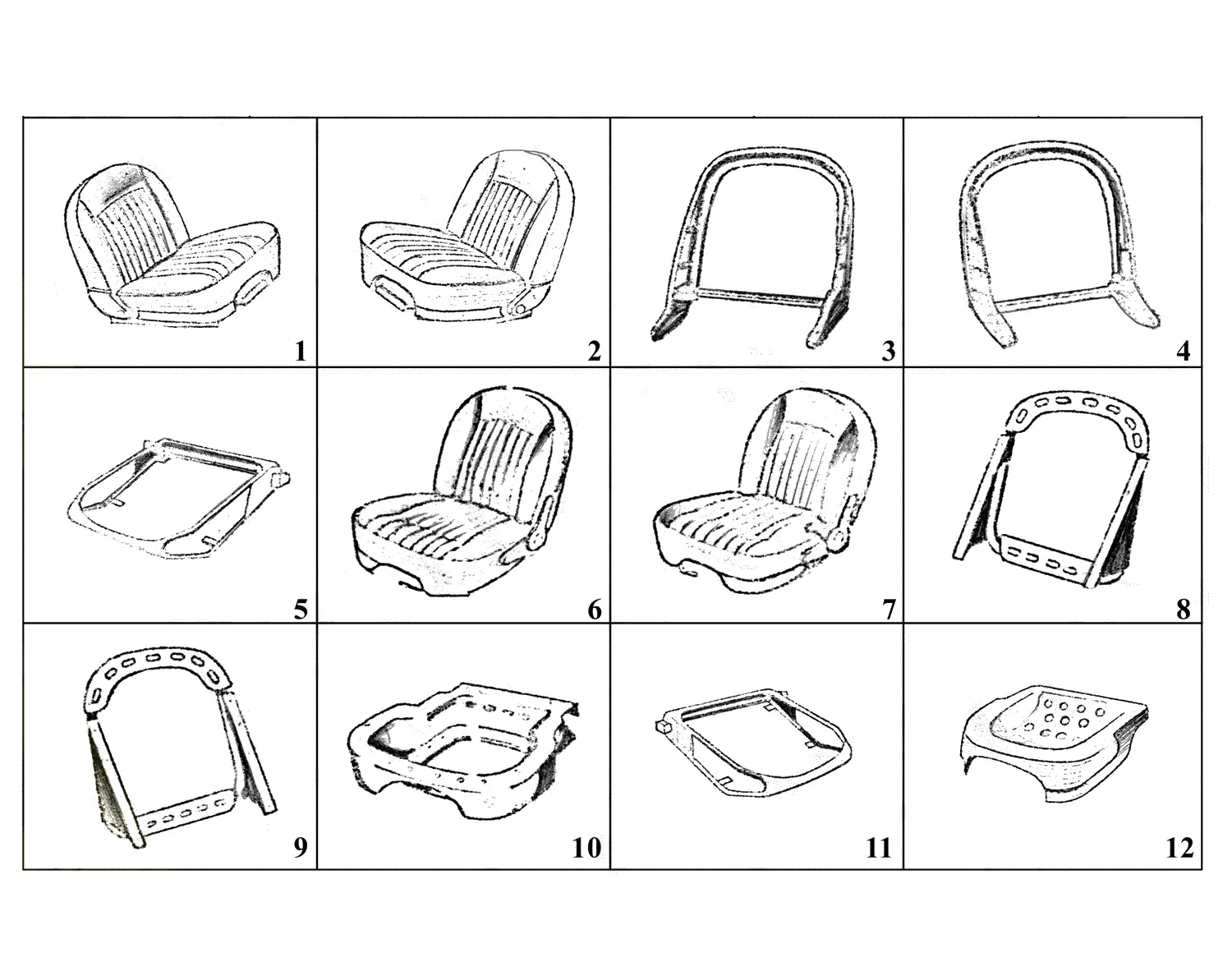 Ferrari 250 GT 2+2 (GTE) Seats Components exploded diagram