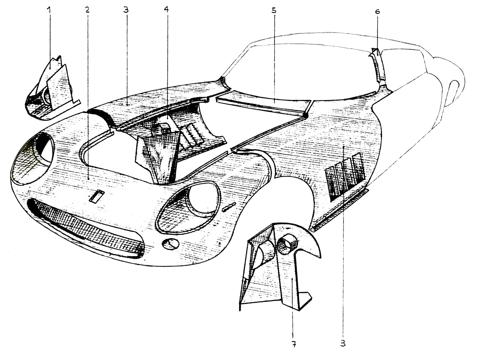 Ferrari 275 GTB4 Front Panels exploded diagram