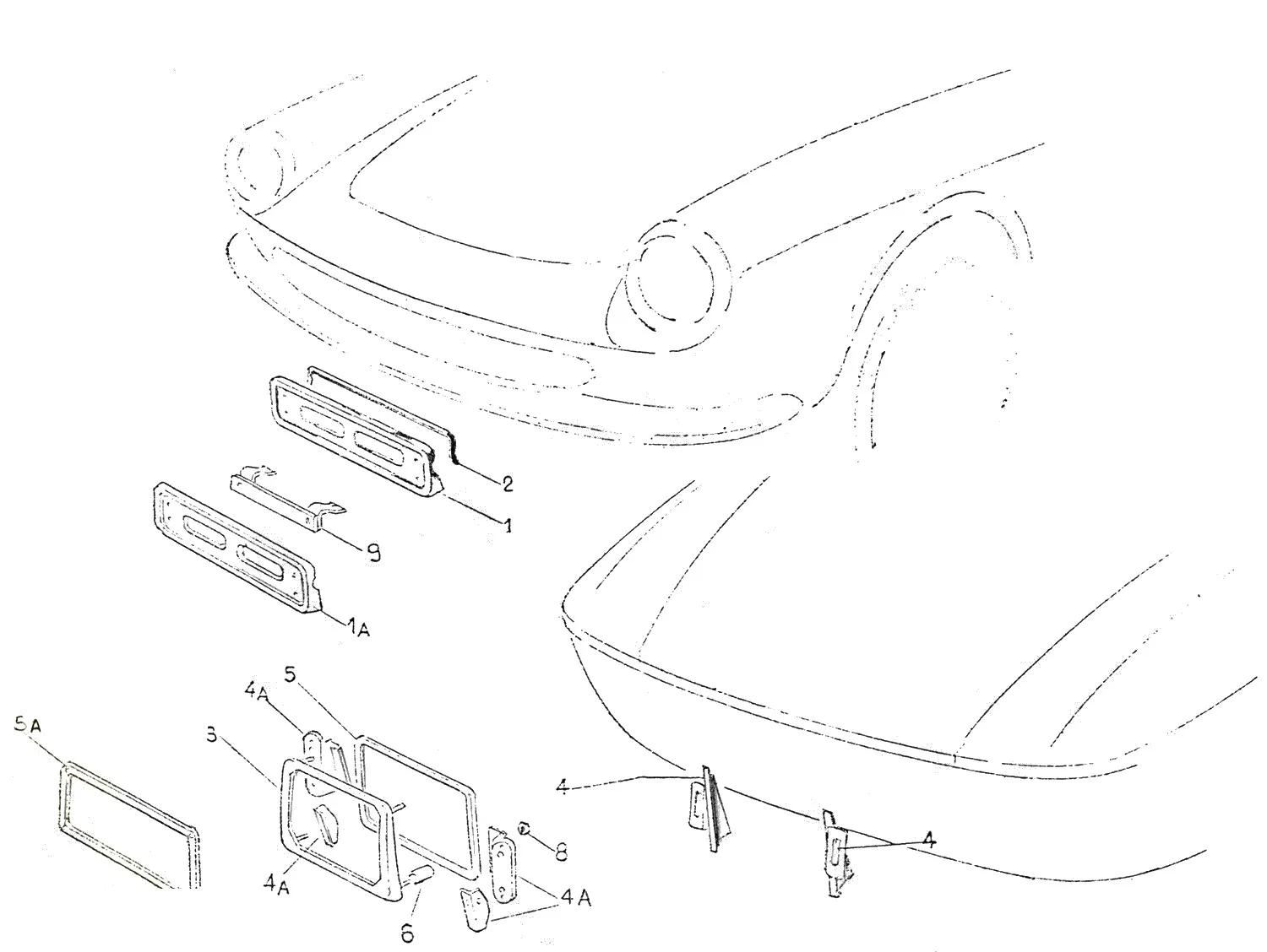 Ferrari 275 GTS Number Plate Frames exploded diagram