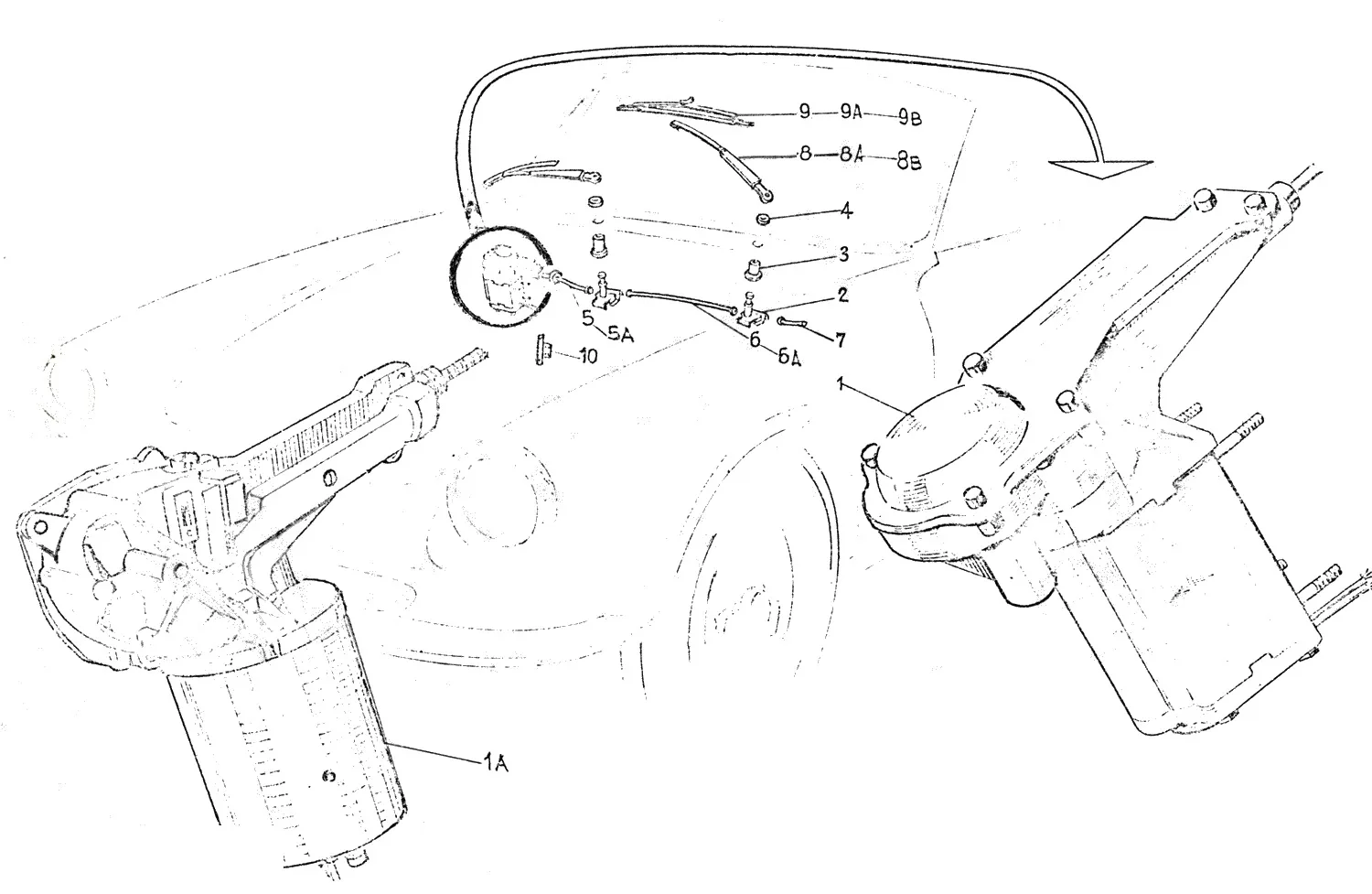 Ferrari 275 GTS Windscreen Wipers exploded diagram
