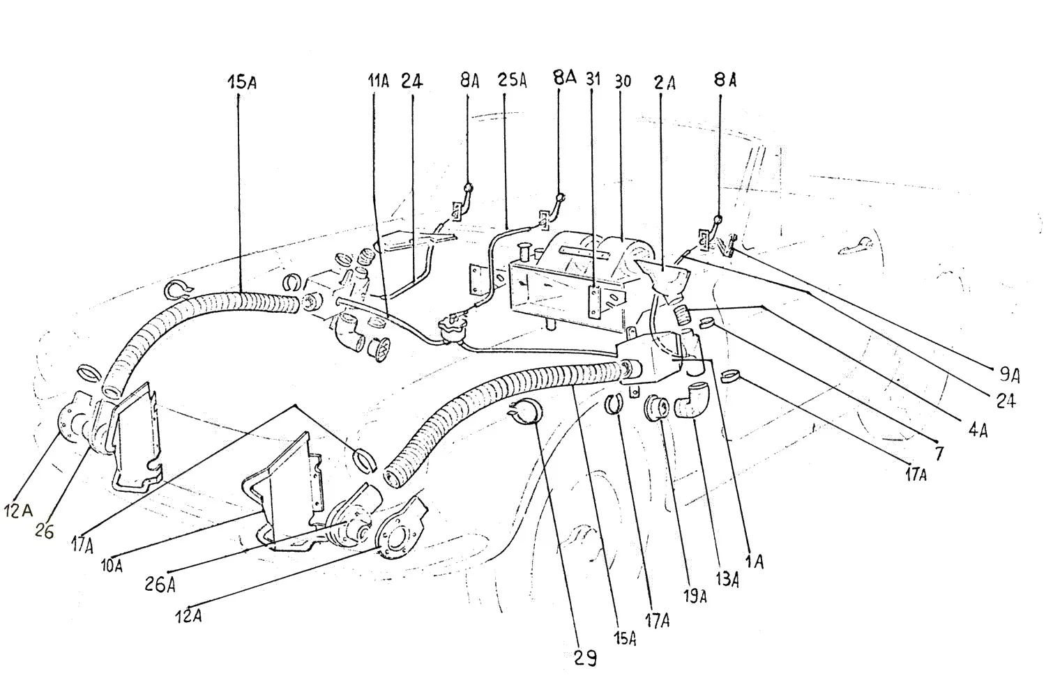 Ferrari 275 GTS Heating And Ventilation exploded diagram