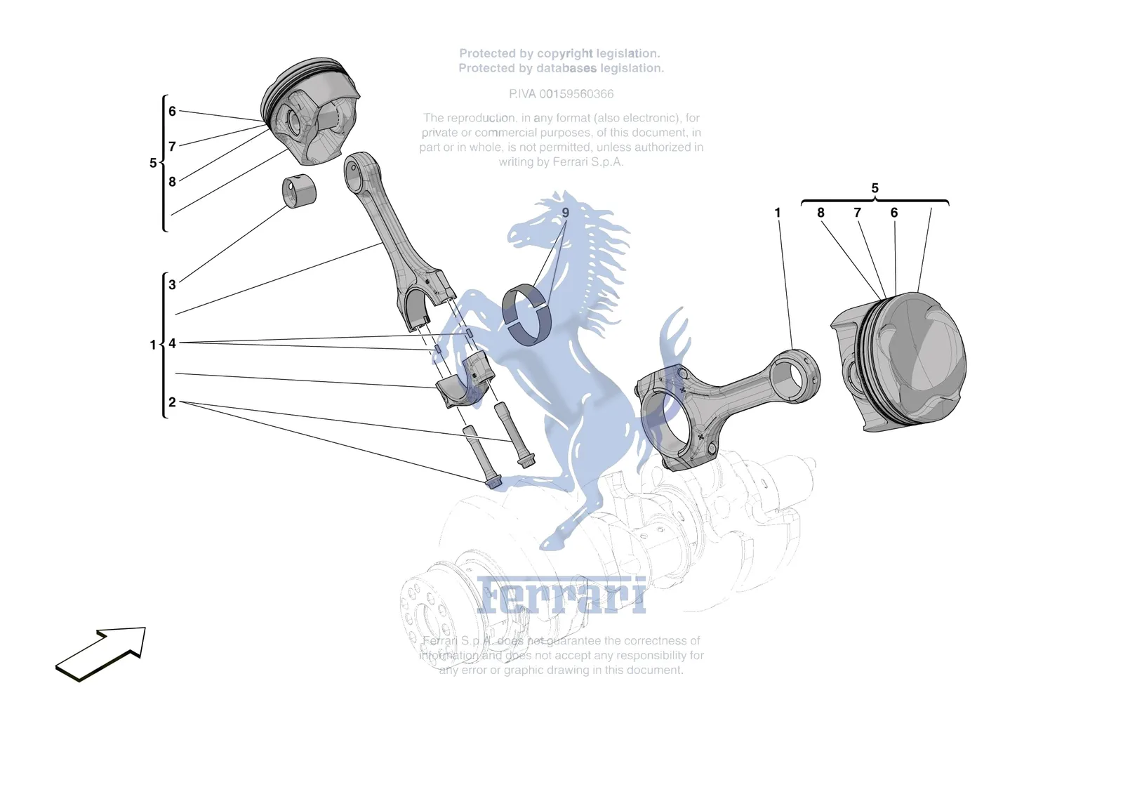 Ferrari 296 GTB [ENGINE] - B.05 - PISTONS AND CONNECTING RODS exploded diagram