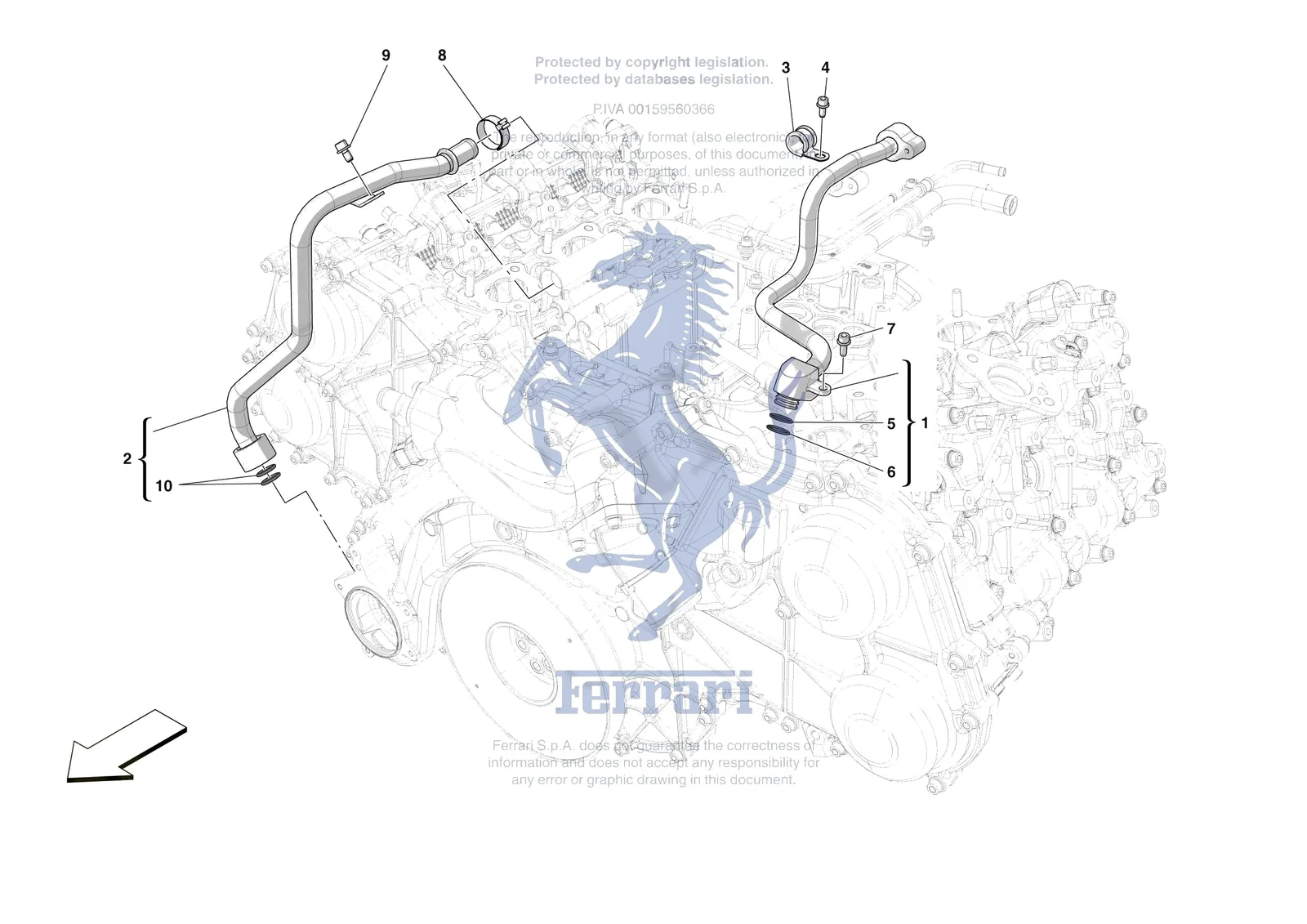 Ferrari 296 GTB [ENGINE] - B.25 - ENGINE COOLING SYSTEM PIPES exploded diagram