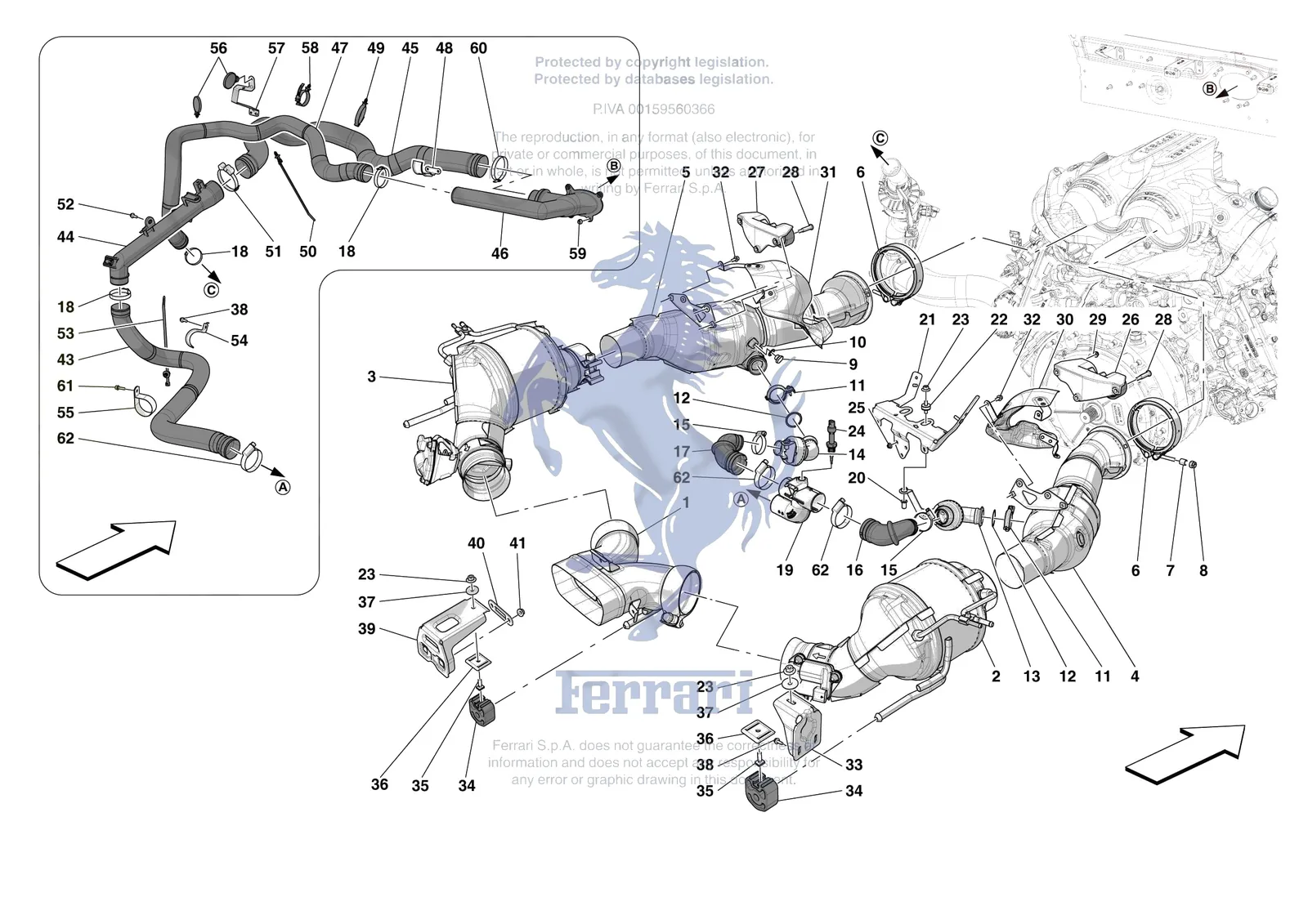Ferrari 296 GTB [MECHANICAL SYSTEM] - D.08.01 - EXHAUST SYSTEM - FRONT SECTION exploded diagram