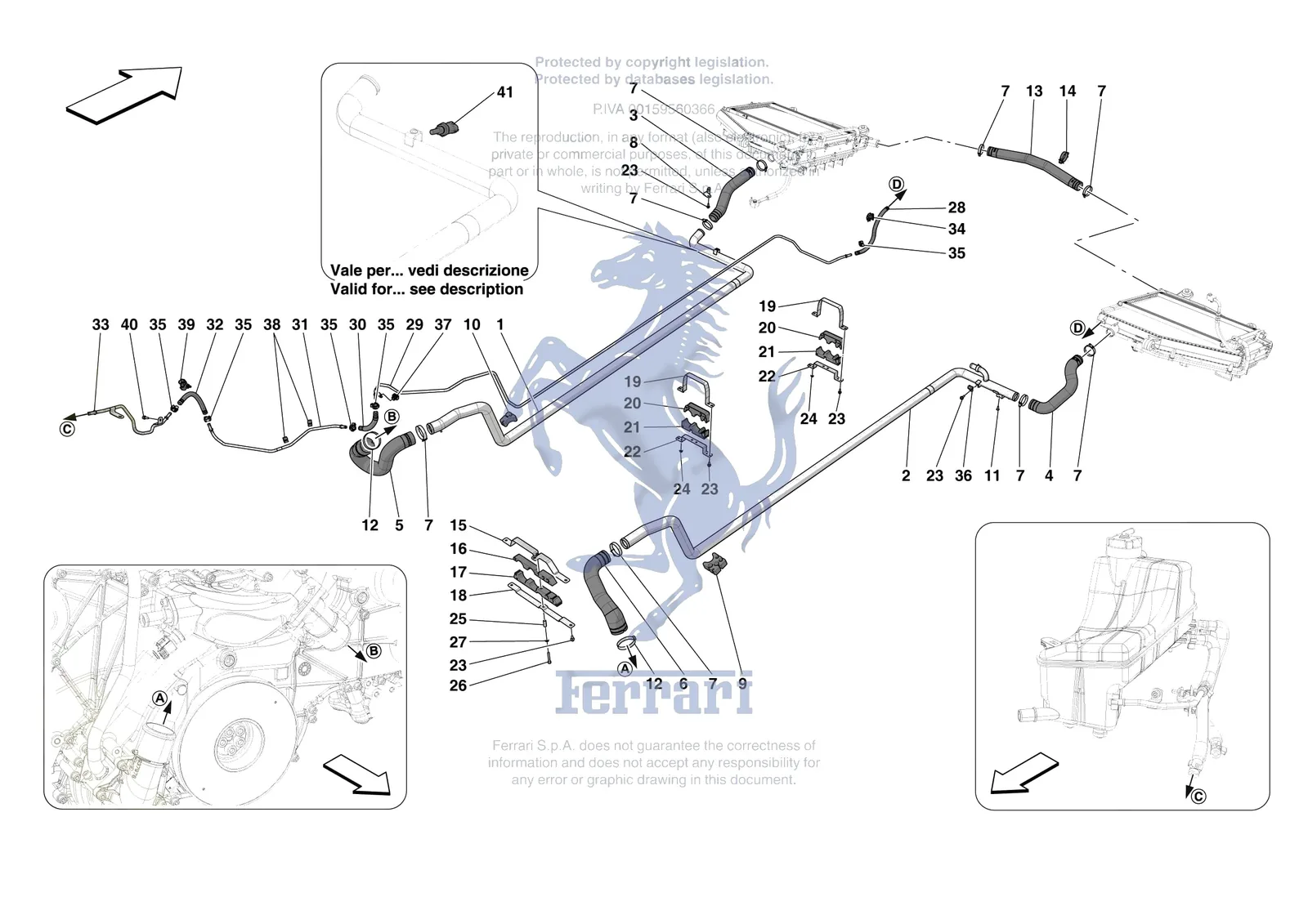 Ferrari 296 GTB [MECHANICAL SYSTEM] - D.16 - COOLING SYSTEM PIPES exploded diagram
