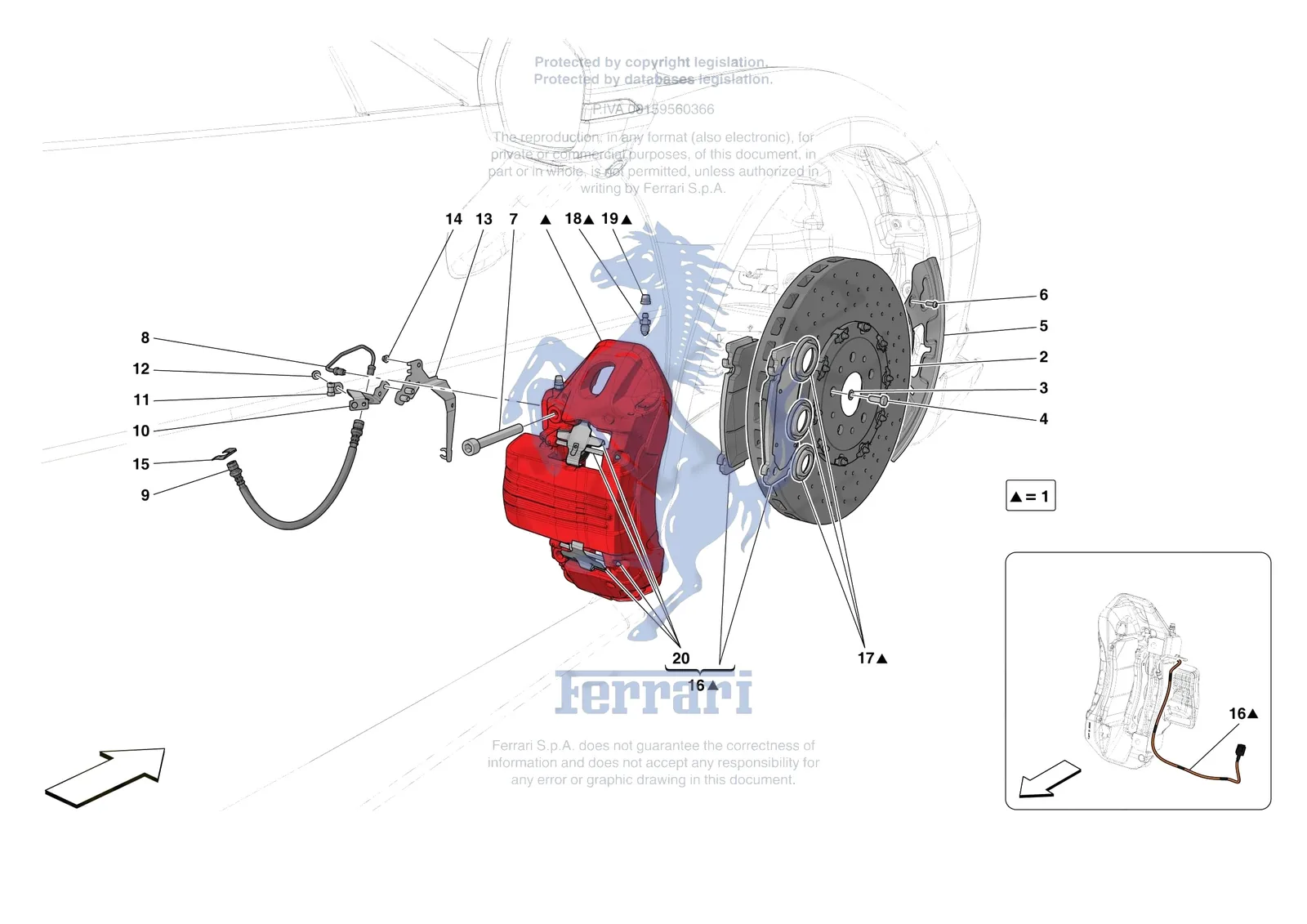 Ferrari 296 GTB [MECHANICAL SYSTEM] - D.25.03 - FRONT SUSPENSION - CALIPERS AND DISCS exploded diagram