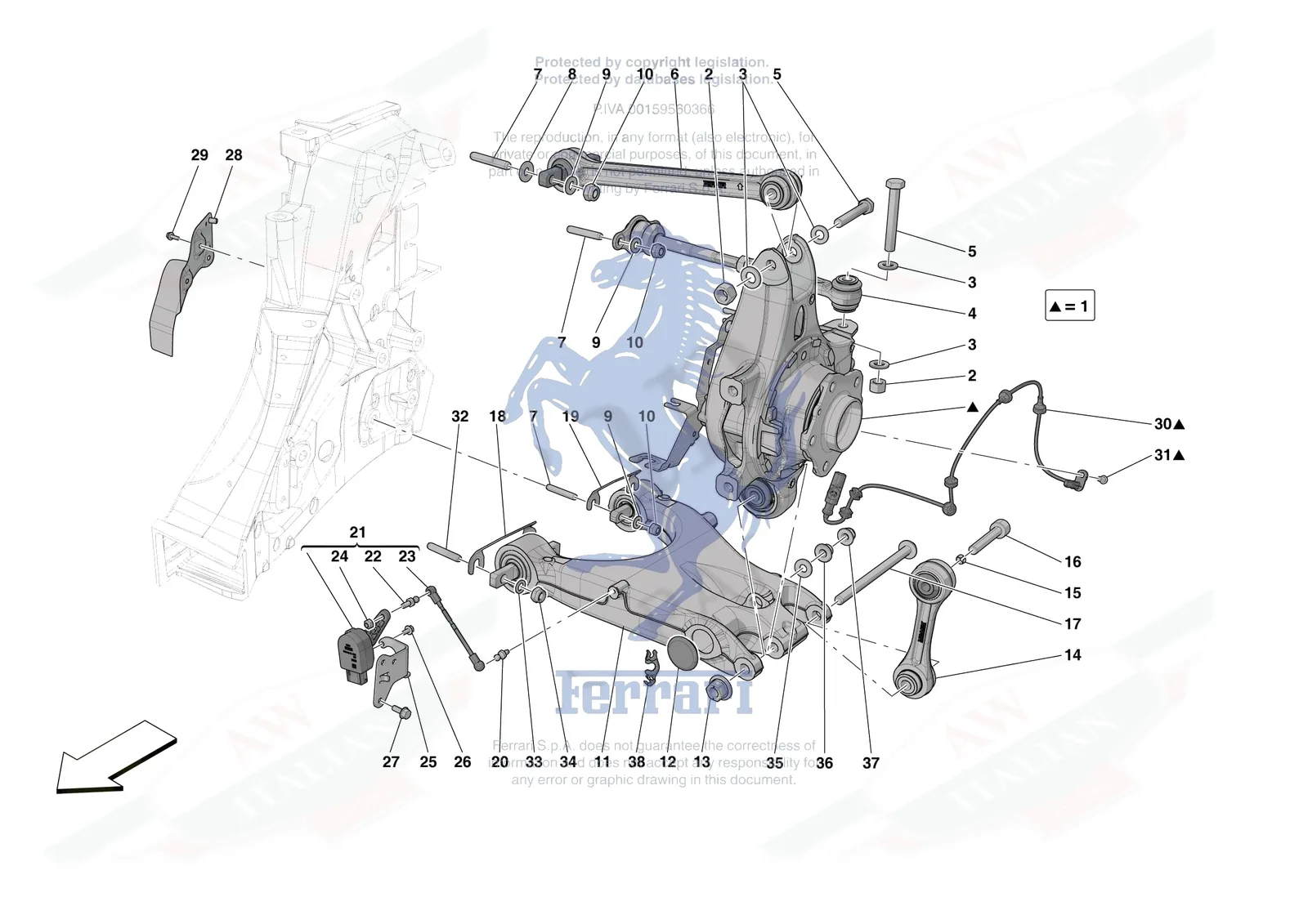 Ferrari 296 GTB [MECHANICAL SYSTEM] - D.27.02 - REAR SUSPENSION - ARMS exploded diagram