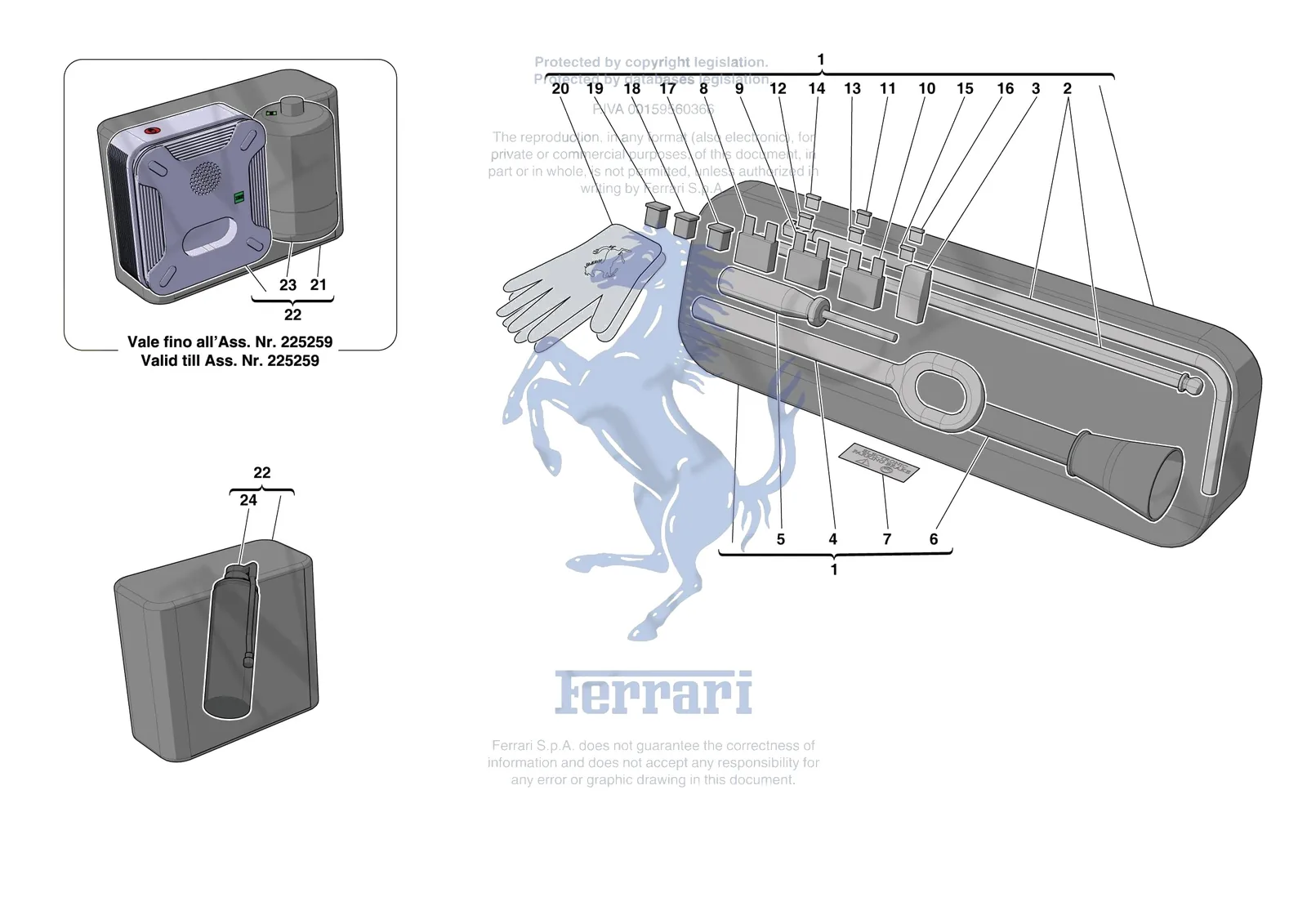 Ferrari 296 GTB [MECHANICAL SYSTEM] - D.38 - TOOLS PROVIDED WITH VEHICLE exploded diagram