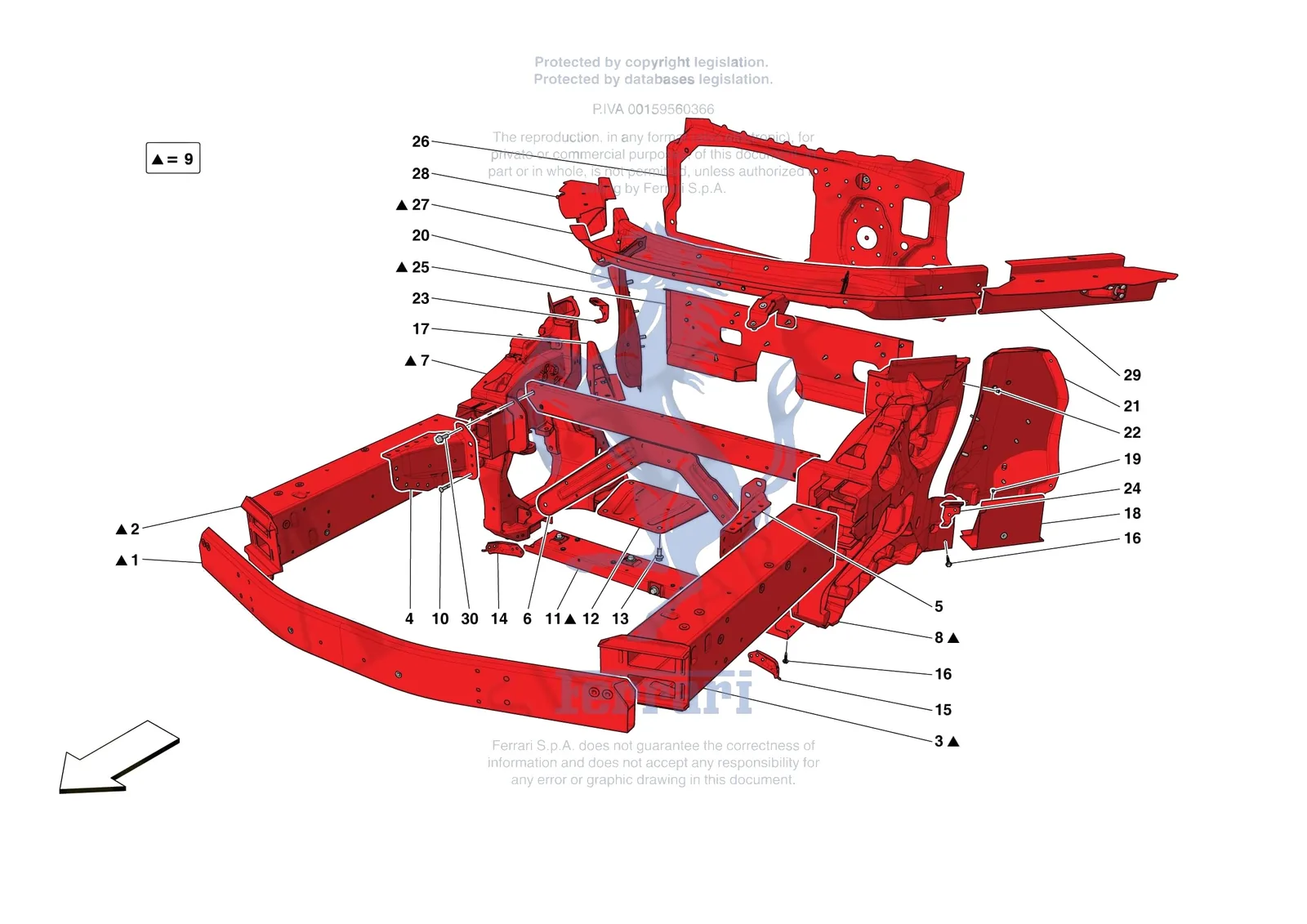 Ferrari 296 GTB [VEHICLE TRIM] - E.01.01 - STRUCTURES AND ELEMENTS FRONT OF VEHICLE exploded diagram