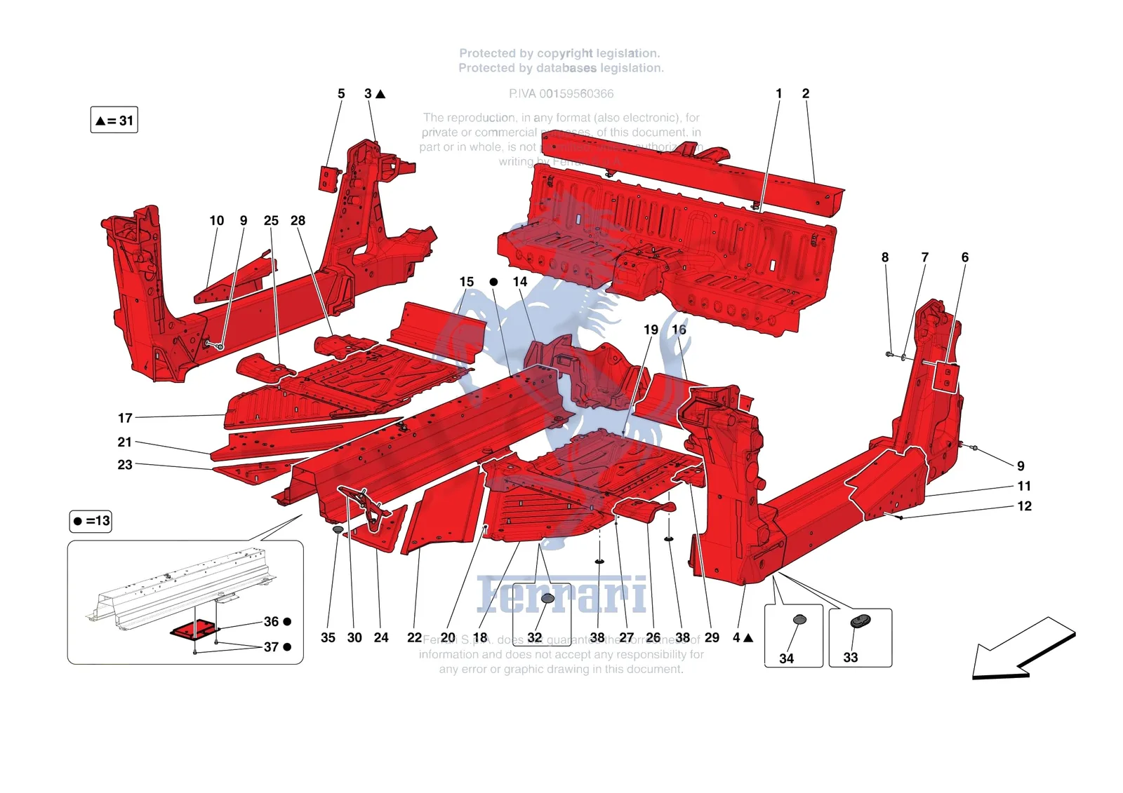 Ferrari 296 GTB [VEHICLE TRIM] - E.01.02 - STRUCTURES AND ELEMENTS CENTRE OF VEHICLE exploded diagram