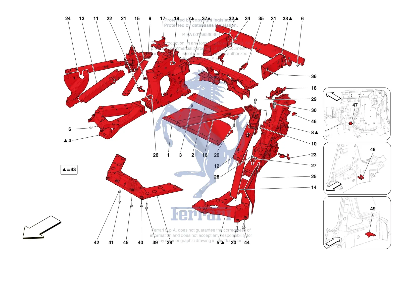 Ferrari 296 GTB [VEHICLE TRIM] - E.01.03 - STRUCTURES AND ELEMENTS REAR OF VEHICLE exploded diagram