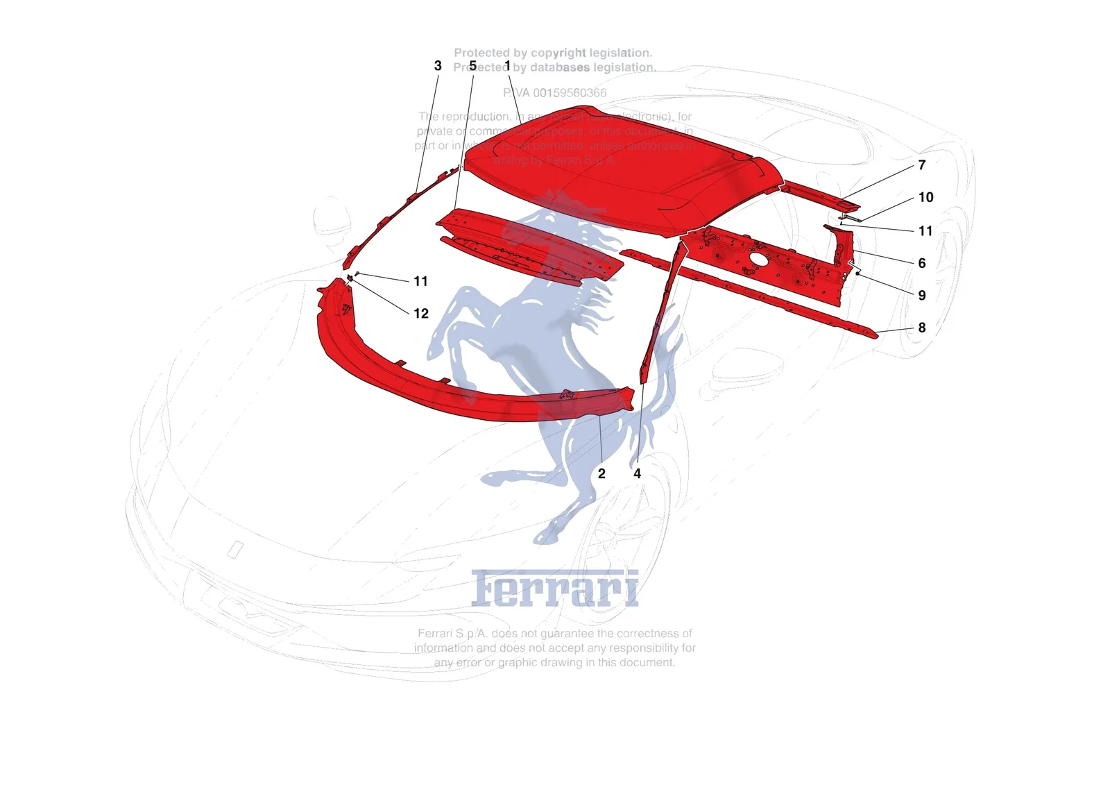 Ferrari 296 GTB [VEHICLE TRIM] - E.03 - ROOF exploded diagram