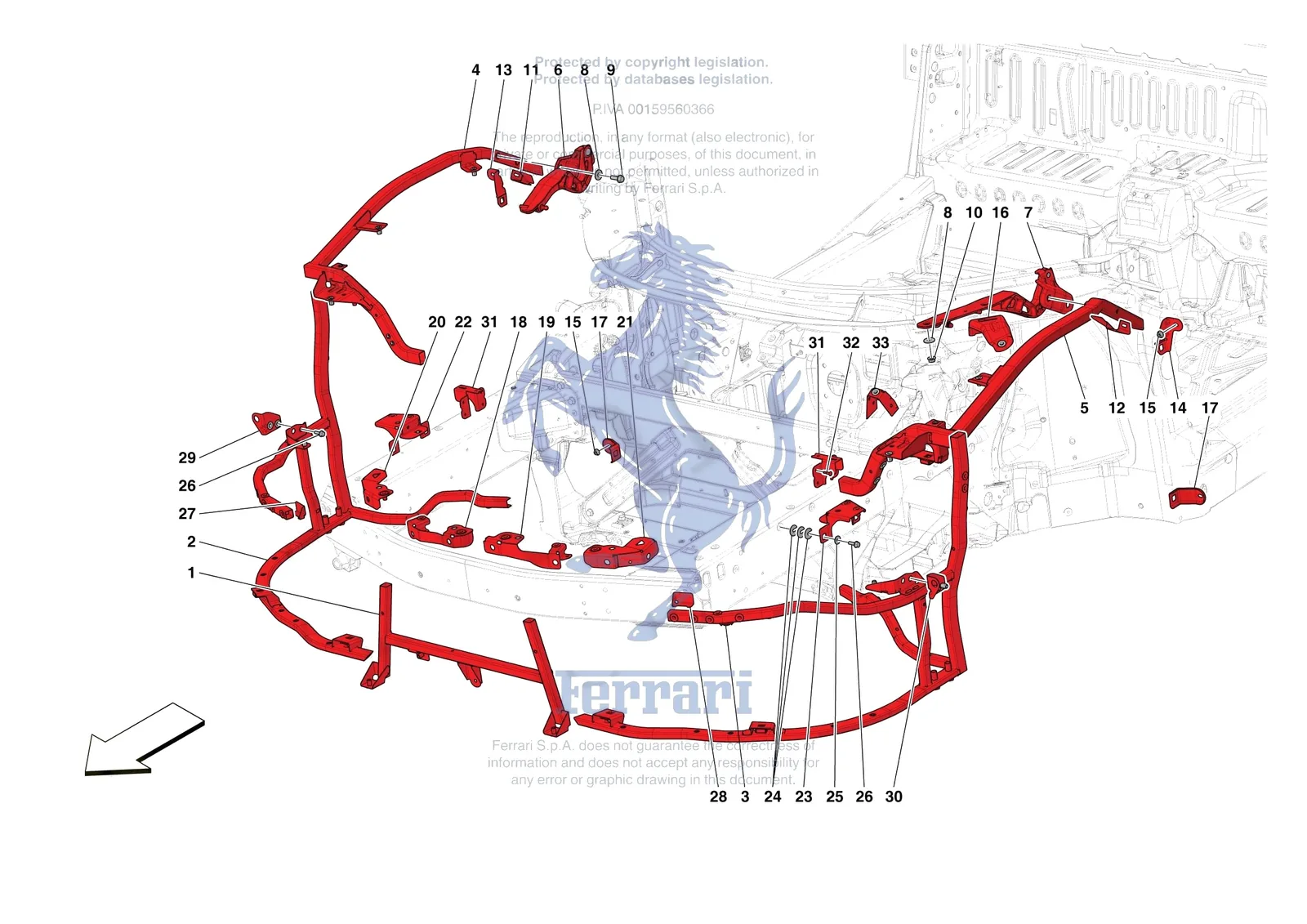 Ferrari 296 GTB [VEHICLE TRIM] - E.05 - FRONT SUBSTRUCTURE exploded diagram