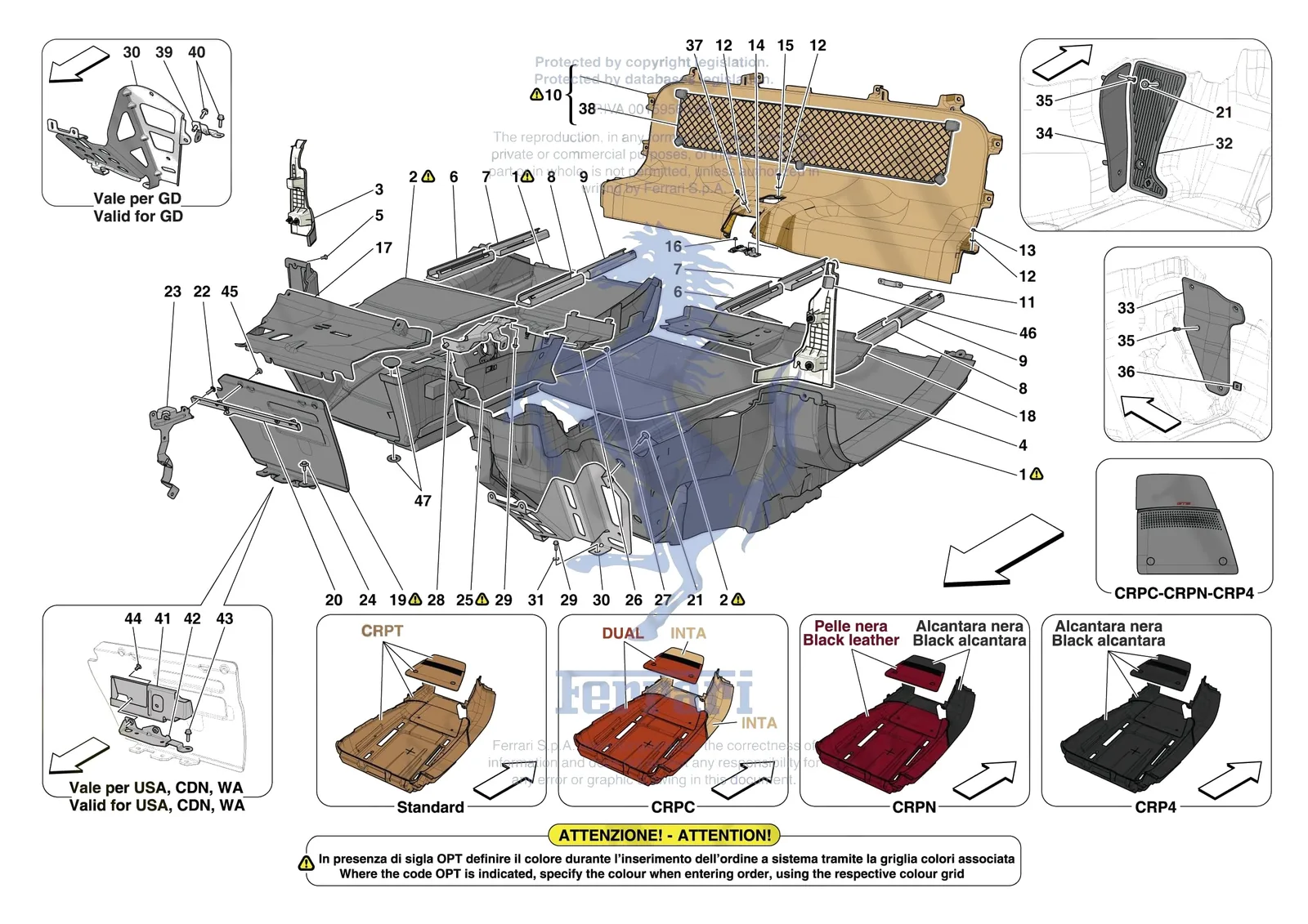 Ferrari 296 GTB [VEHICLE TRIM] - E.44 - PASSENGER COMPARTMENT MATS exploded diagram