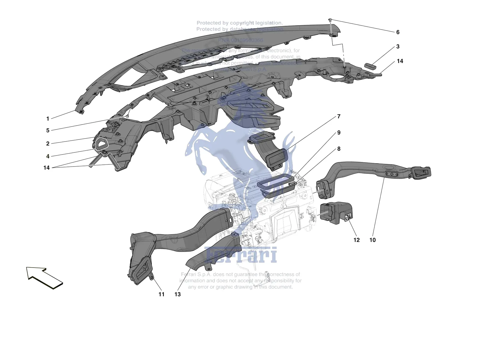 Ferrari 296 GTB [VEHICLE TRIM] - E.47.05 - DASHBOARD - DUCTS -Not for RHD- exploded diagram