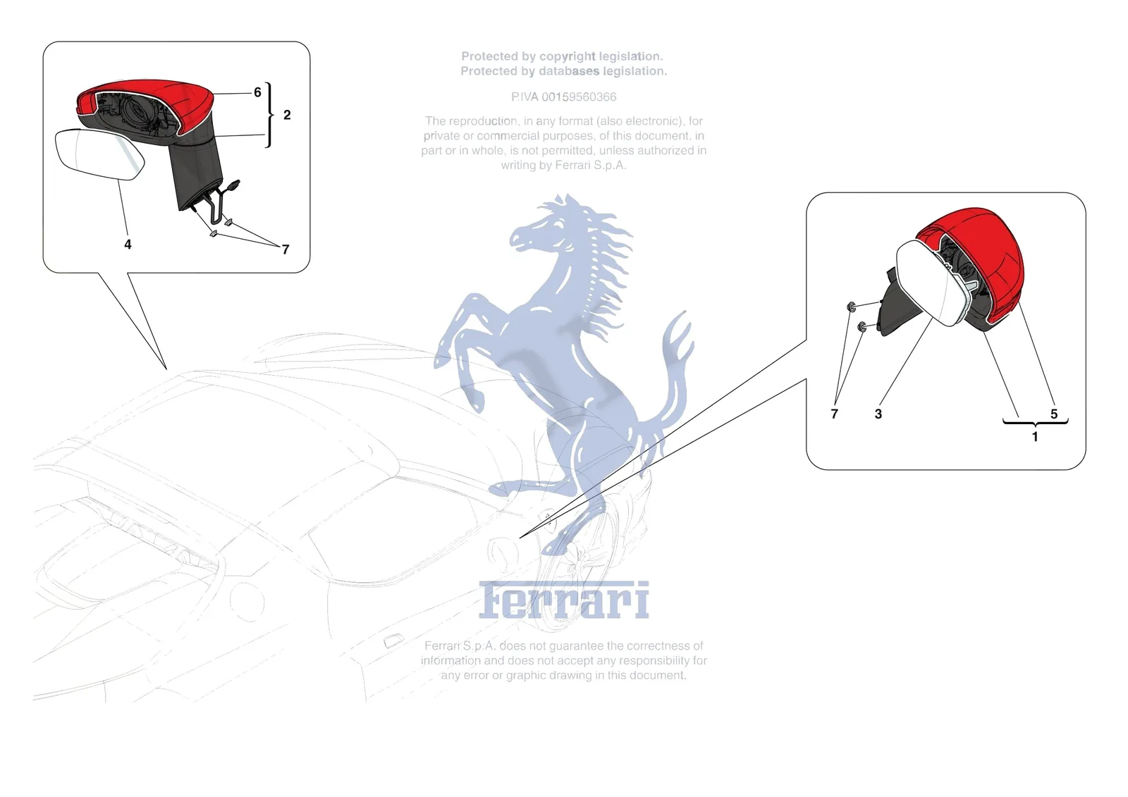 Ferrari 296 GTB [VEHICLE TRIM] - E.54 - EXTERNAL REAR VIEW MIRRORS exploded diagram