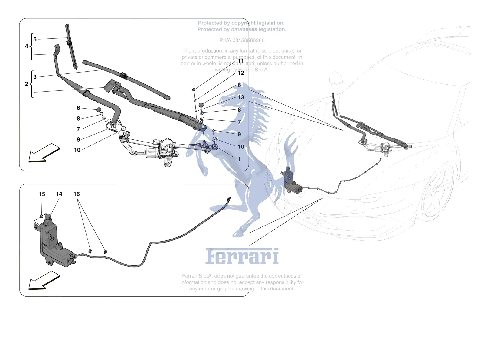 Ferrari 296 GTB [VEHICLE TRIM] - E.55 - WIPERS AND HEADLAMP WASHERS exploded diagram