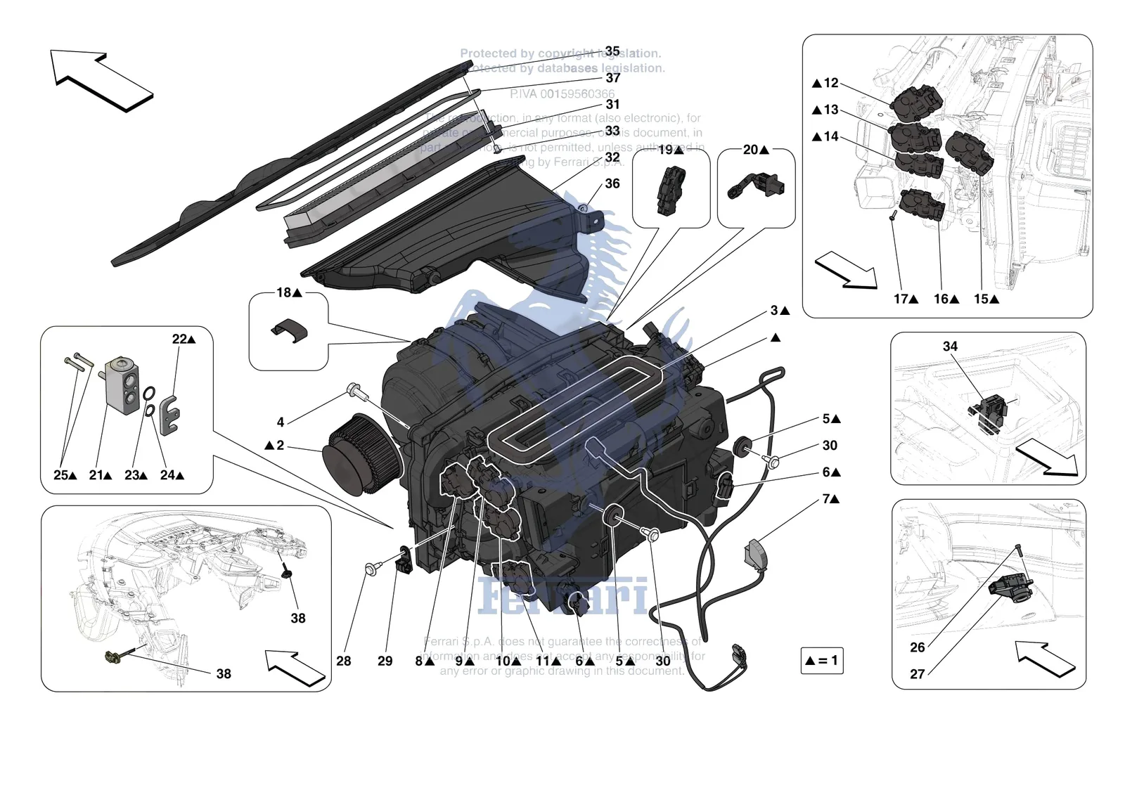 Ferrari 296 GTB [VEHICLE TRIM] - E.57.01 - AC SYSTEM - EVAPORATOR exploded diagram