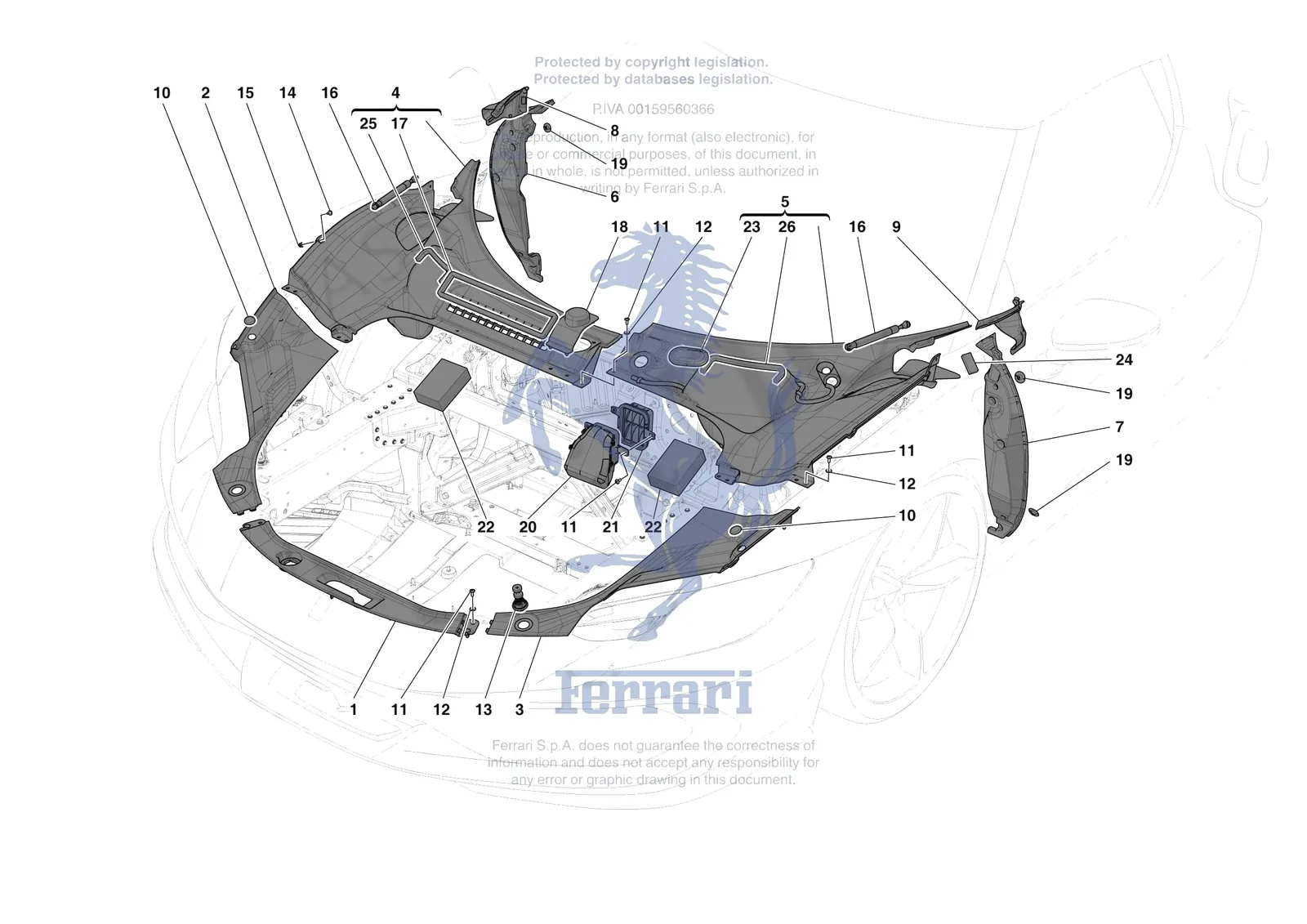 Ferrari 296 GTB [VEHICLE TRIM] - E.60 - FRONT SUBSTRUCTURE TRIM exploded diagram
