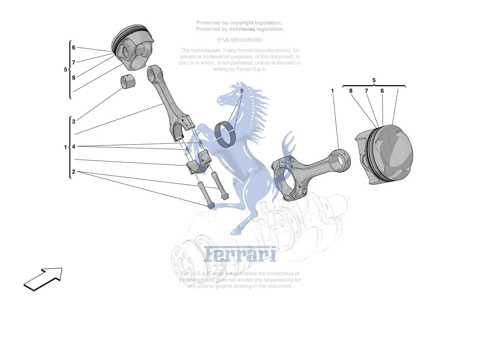 Ferrari 296 GTS [ENGINE] - B.05 - PISTONS AND CONNECTING RODS exploded diagram