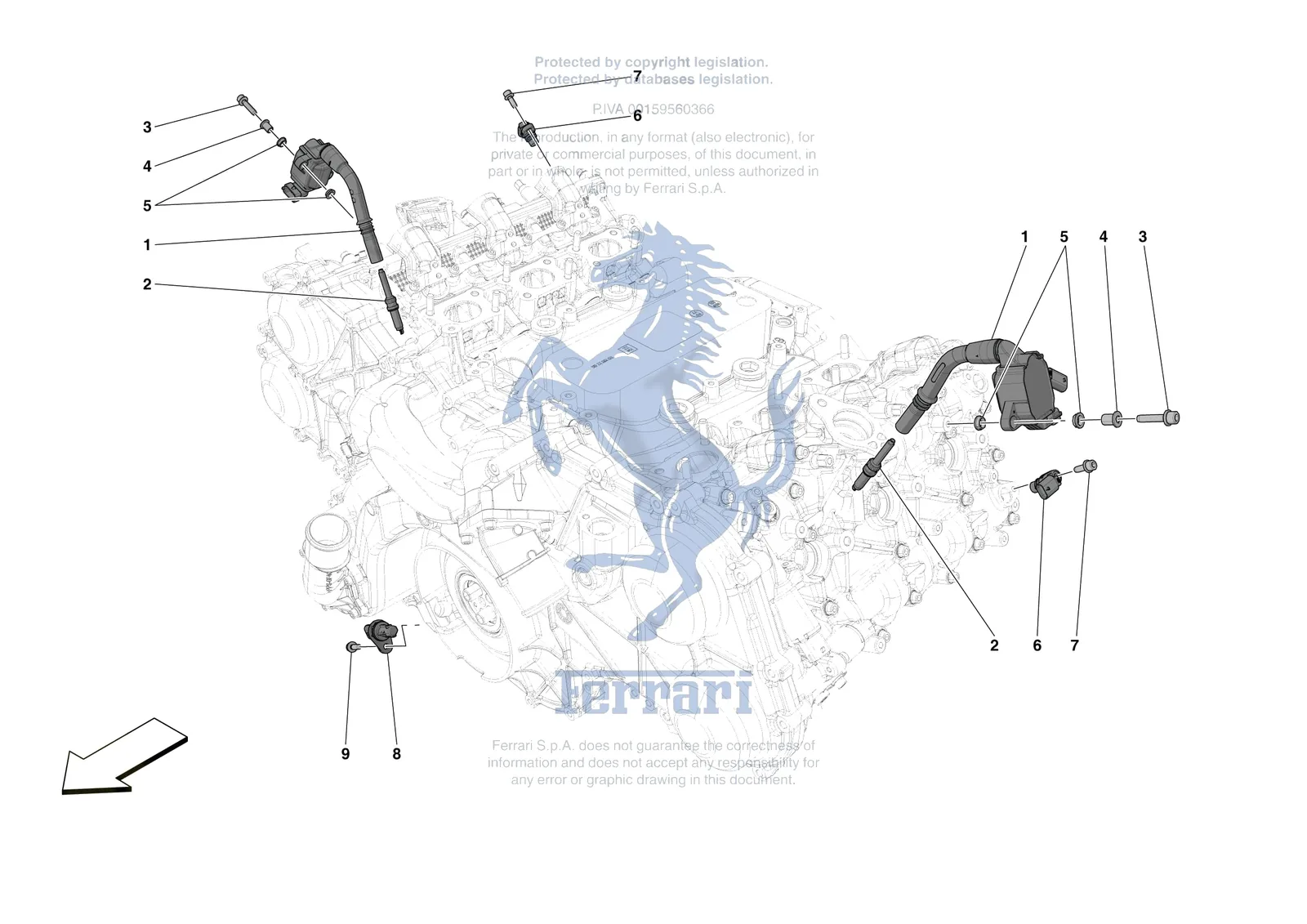 Ferrari 296 GTS [ENGINE] - B.16 - IGNITION COIL SPARK PLUGS AND SENSORS exploded diagram