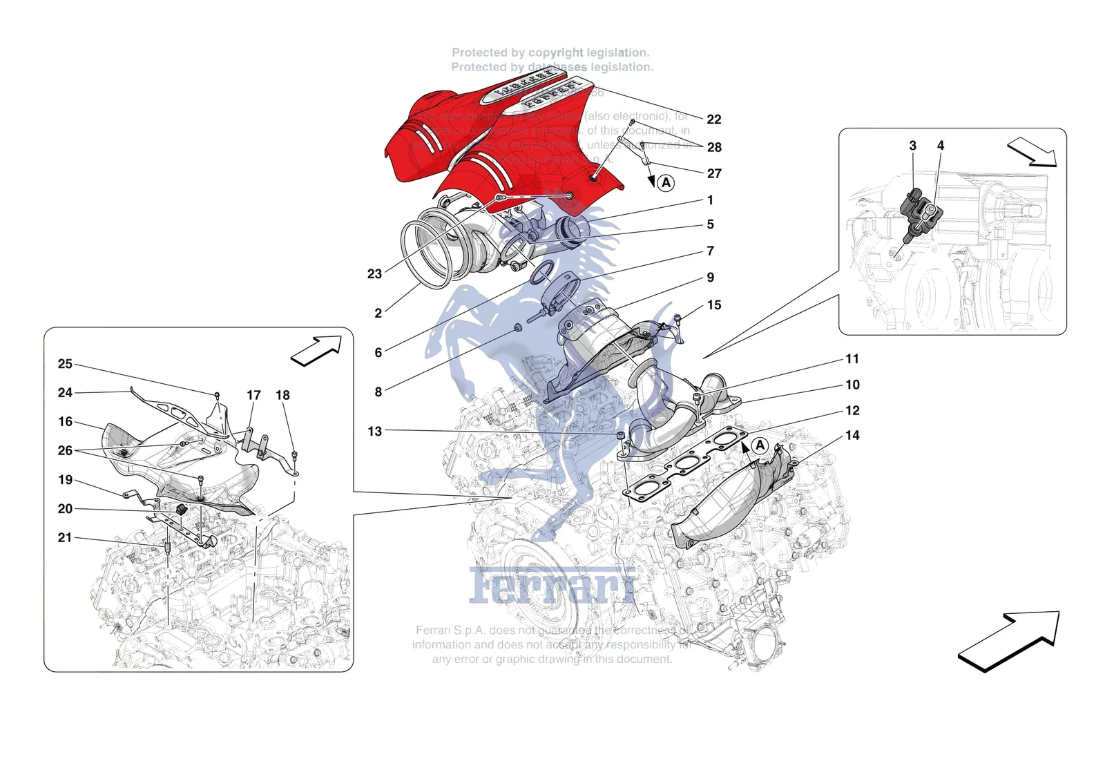 Ferrari 296 GTS [ENGINE] - B.22 - FORCED INDUCTION SYSTEM TURBOCHARGERS AND MOUNTS exploded diagram