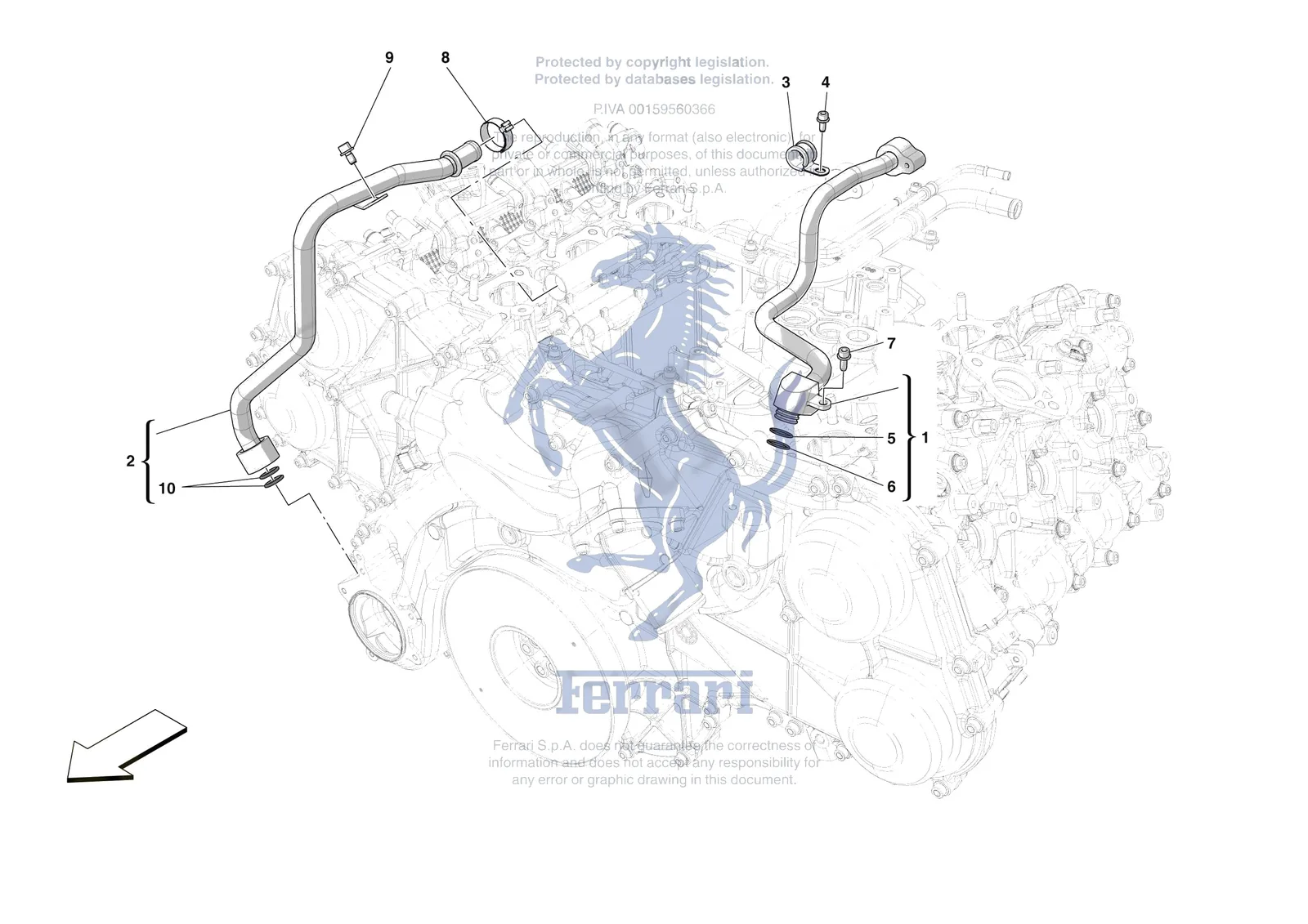 Ferrari 296 GTS [ENGINE] - B.25 - ENGINE COOLING SYSTEM PIPES exploded diagram