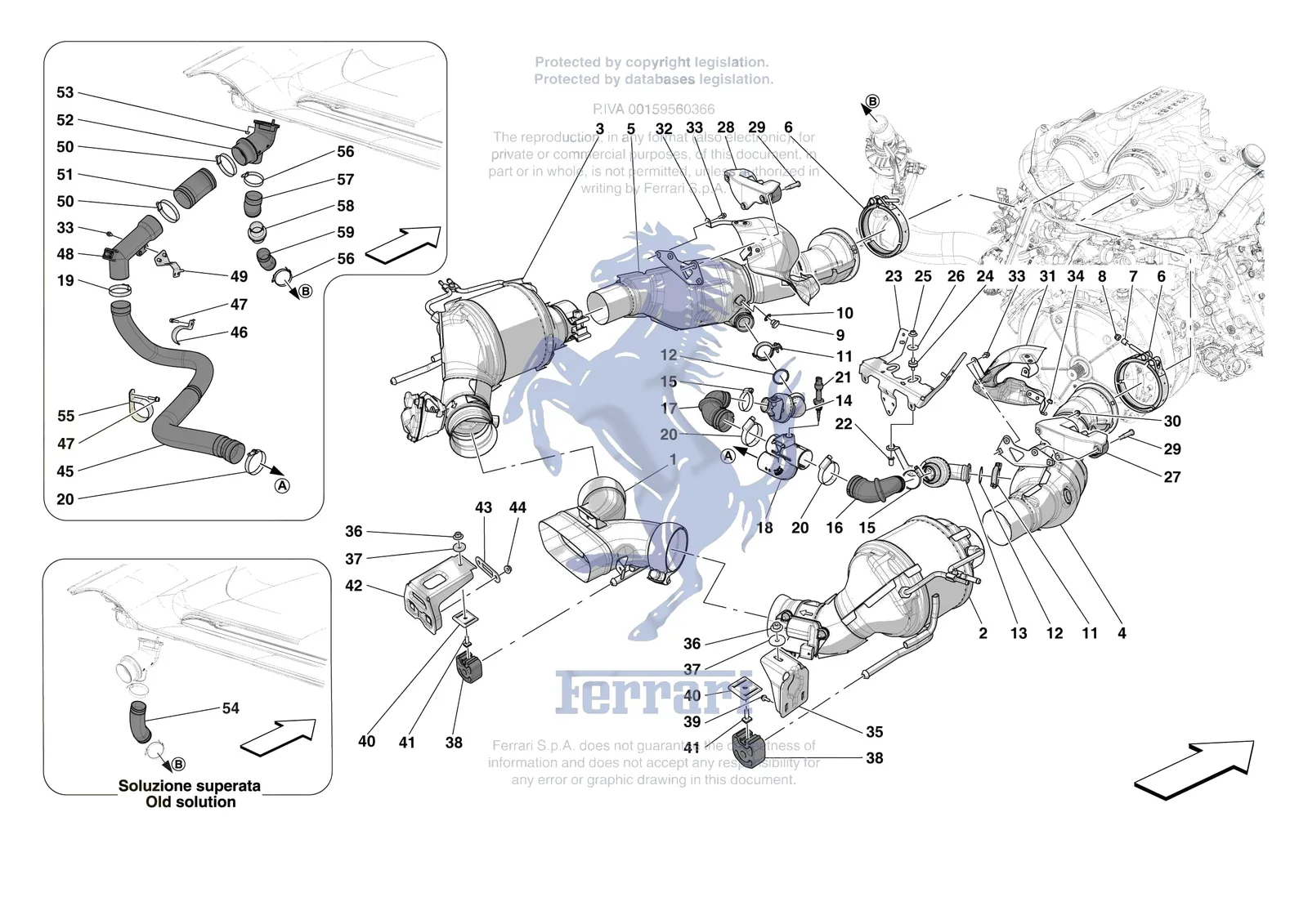 Ferrari 296 GTS [MECHANICAL SYSTEM] - D.08.01 - EXHAUST SYSTEM - FRONT SECTION exploded diagram