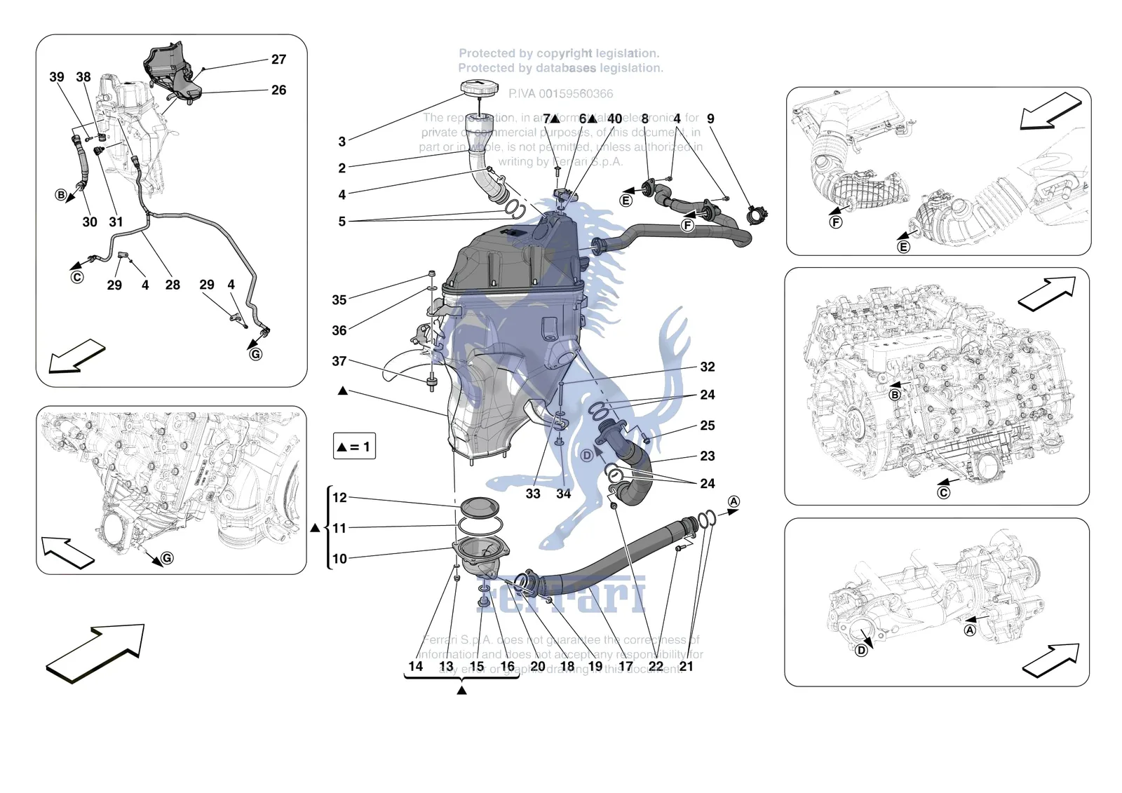Ferrari 296 GTS [MECHANICAL SYSTEM] - D.09 - ENGINE OIL RADIATOR AND TANK exploded diagram