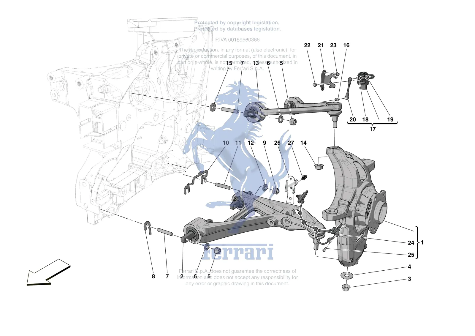 Ferrari 296 GTS [MECHANICAL SYSTEM] - D.25.02 - FRONT SUSPENSION - ARMS exploded diagram