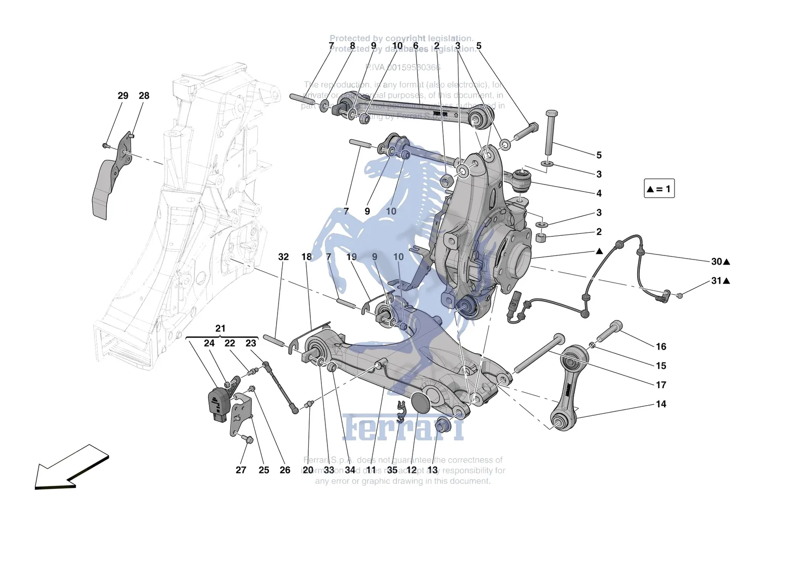 Ferrari 296 GTS [MECHANICAL SYSTEM] - D.27.02 - REAR SUSPENSION - ARMS exploded diagram