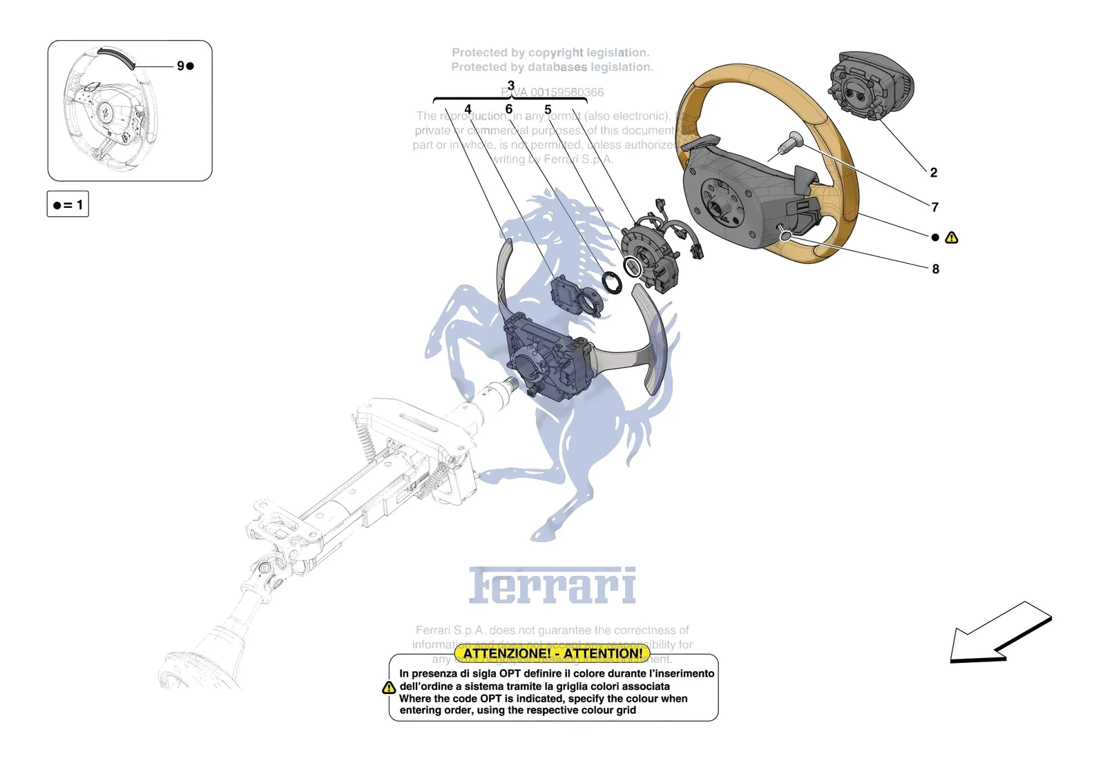 Ferrari 296 GTS [MECHANICAL SYSTEM] - D.30.02 - STEERING WHEEL AND STEERING SYSTEM - STEERING WHEEL AND AIRBAG exploded diagram