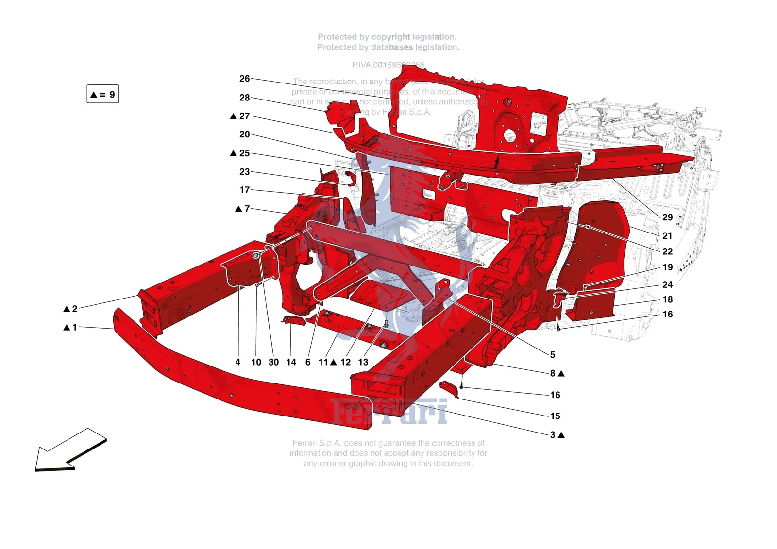 Ferrari 296 GTS [VEHICLE TRIM] - E.01.01 - STRUCTURES AND ELEMENTS FRONT OF VEHICLE exploded diagram