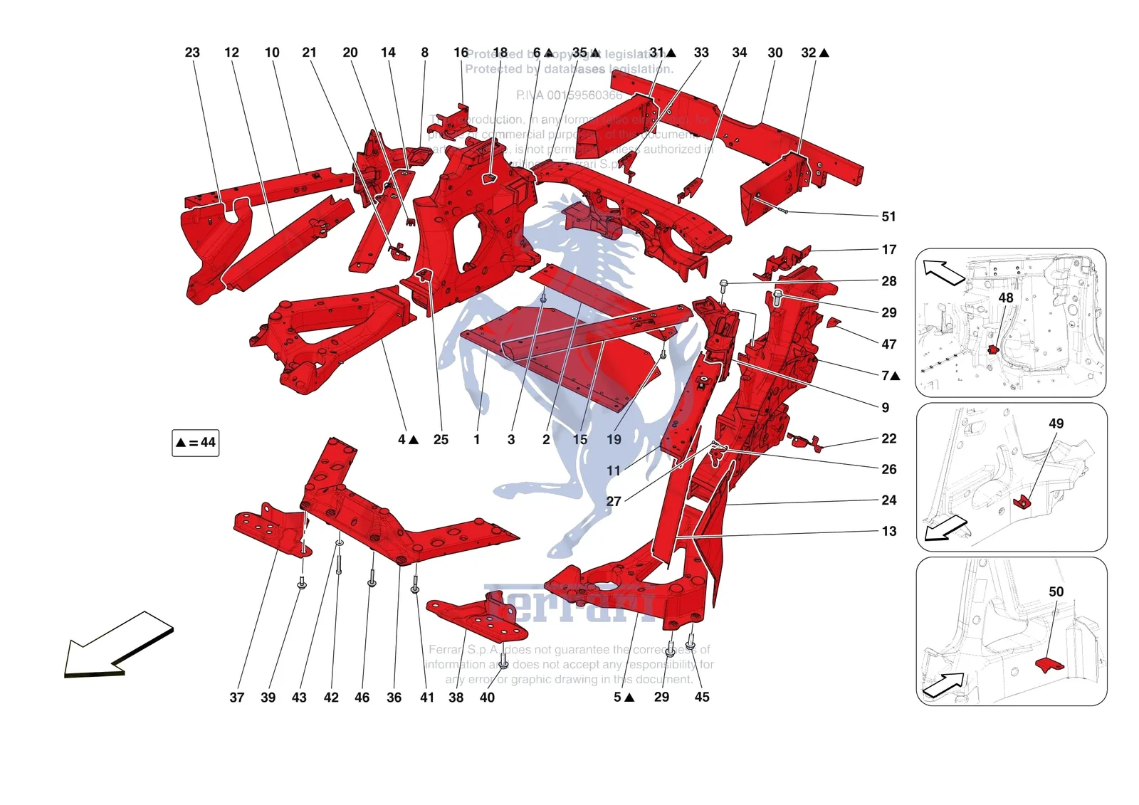 Ferrari 296 GTS [VEHICLE TRIM] - E.01.03 - STRUCTURES AND ELEMENTS REAR OF VEHICLE exploded diagram