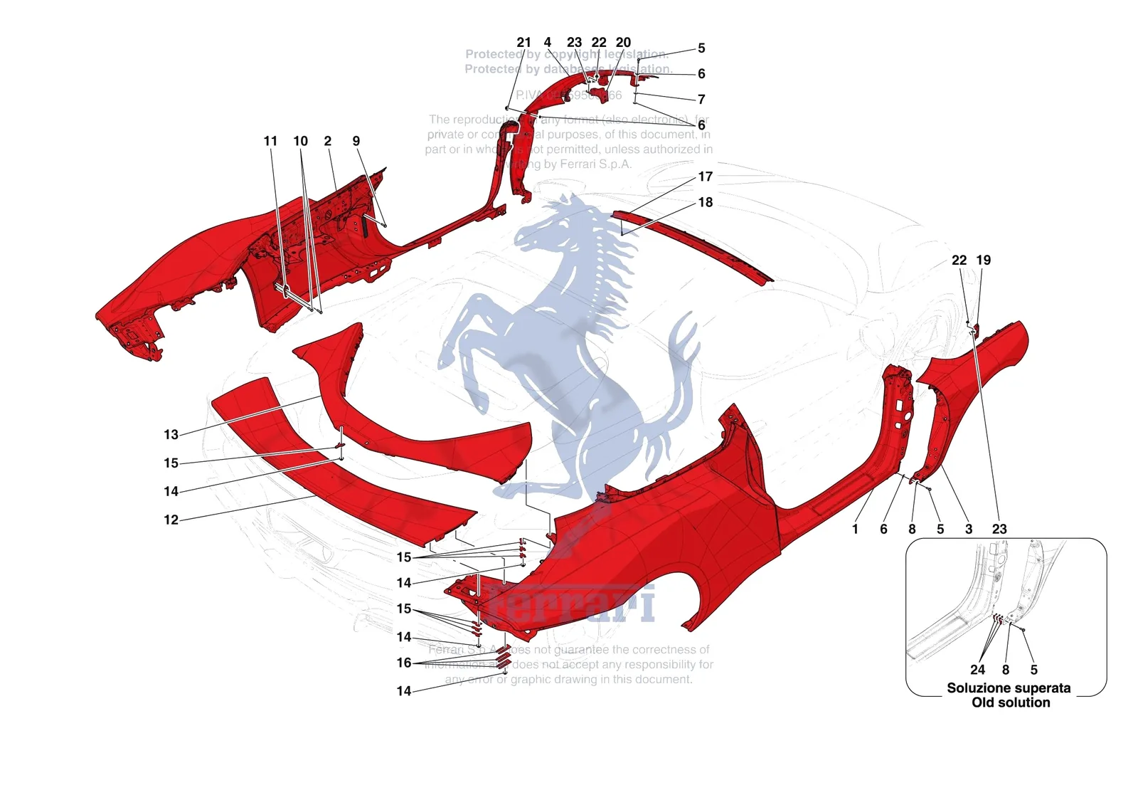 Ferrari 296 GTS [VEHICLE TRIM] - E.02 - LATERAL OUTER BODYSHELL exploded diagram