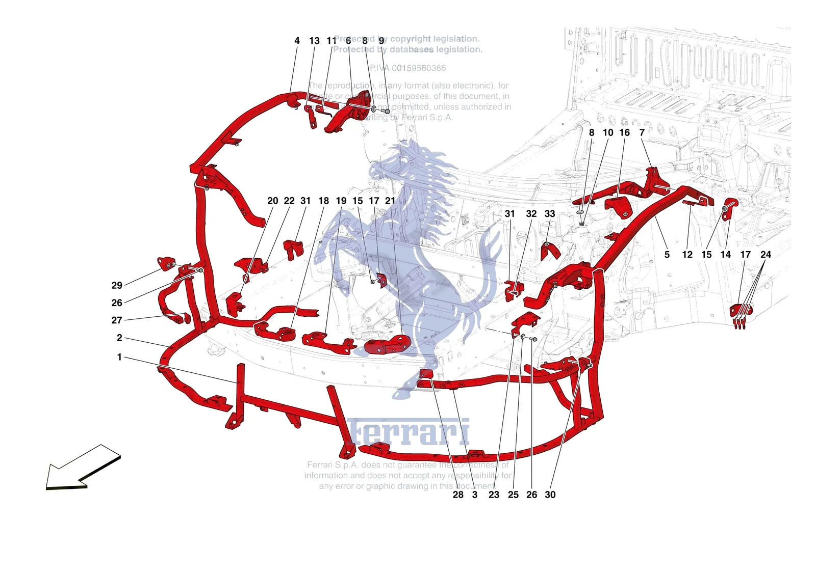 Ferrari 296 GTS [VEHICLE TRIM] - E.05 - FRONT SUBSTRUCTURE exploded diagram