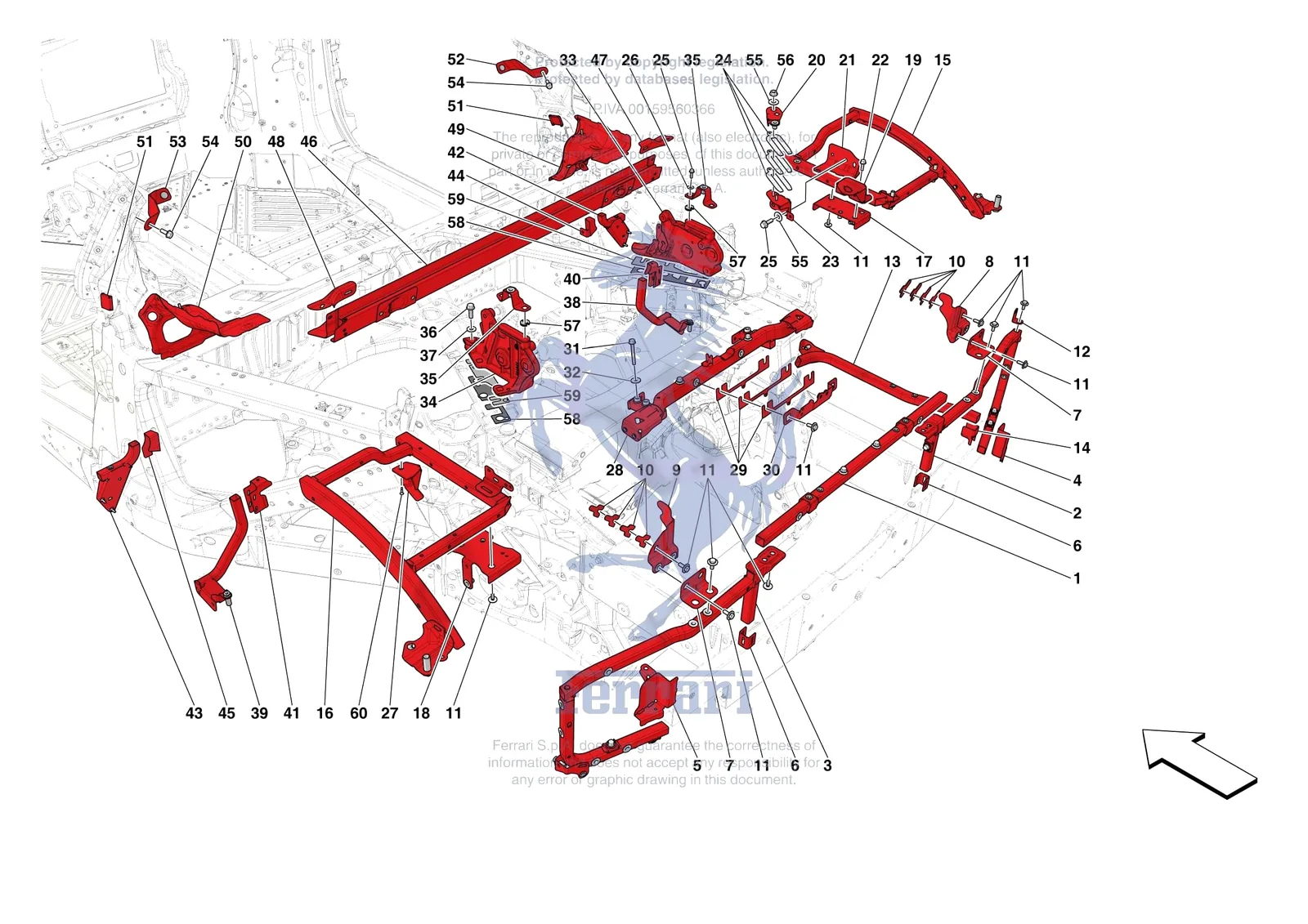 Ferrari 296 GTS [VEHICLE TRIM] - E.07 - REAR SUBFRAME exploded diagram